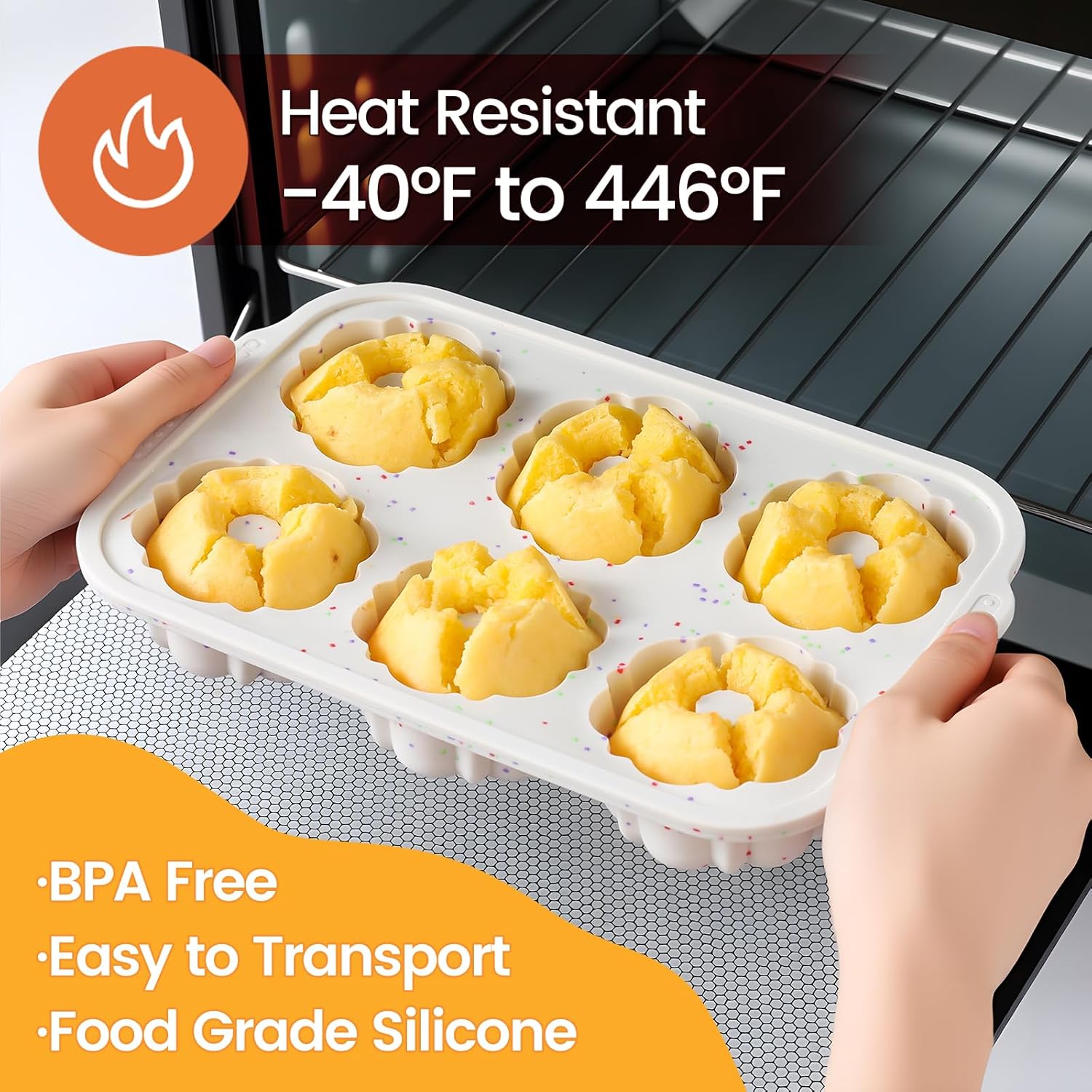 Mini Fluted Tube Pan with Metal Reinforced Frame, 6-Cavity Silicone Nonstick Small Cake Molds 2Pcs for Chocoflan, Donuts, Cornbread, Brownies, Jellies BPA Free