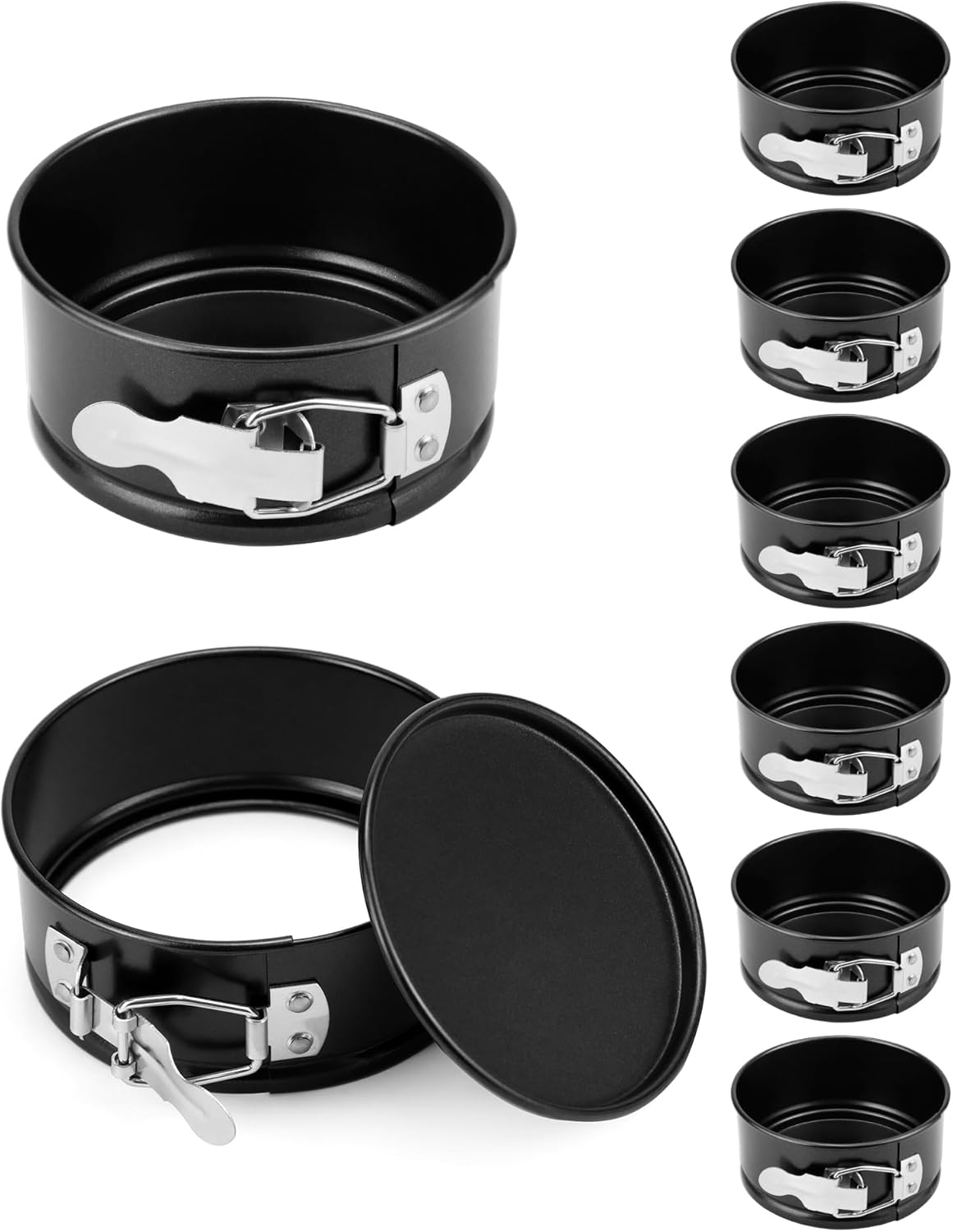 4 Inch Springform Pan Set, Nonstick, Leakproof Mini Cheesecake Pans with Removable Bottom, Carbon and Stainless Steel Construction, 8 Pcs