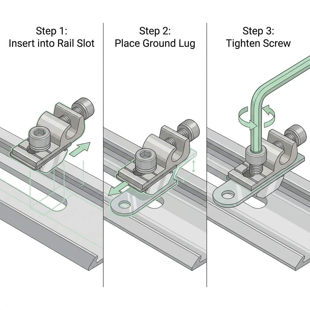 Grounding Lug 6.7mm – Aluminium Alloy Rail Connector for Solar Roof, Ground Mount & Carport Systems