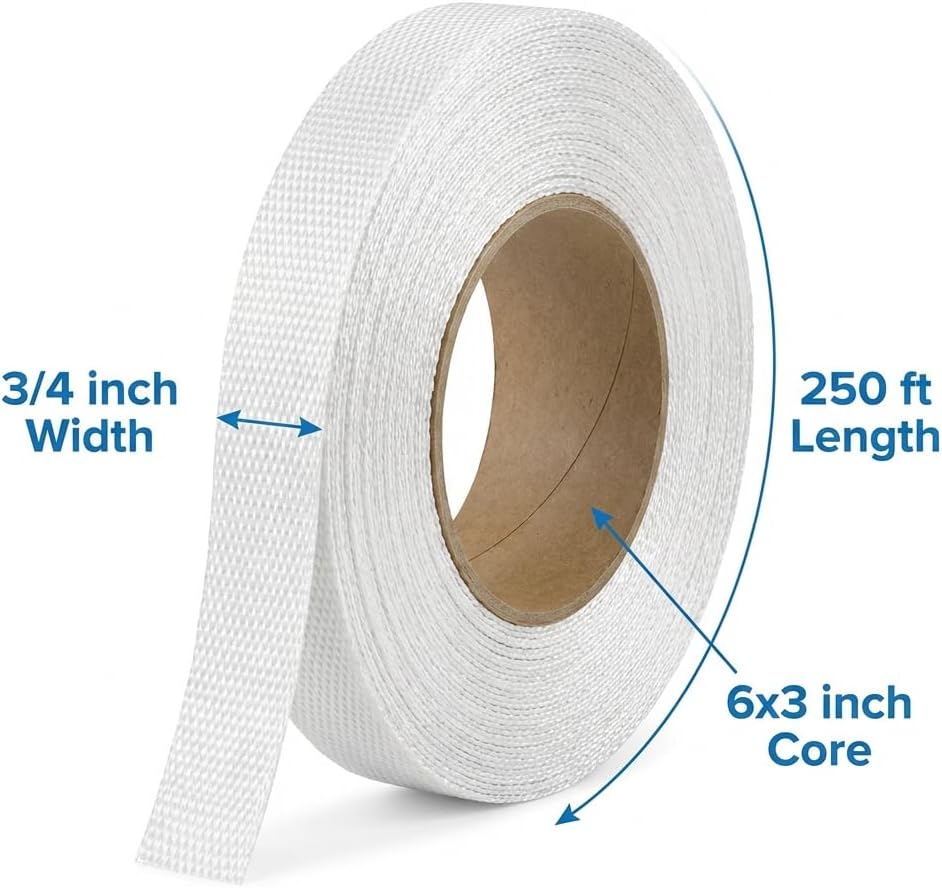 3/4" x 250' Woven Polyester Cord Strap – Strong 2400 lb Strength for Pallet, Bundling & Packaging