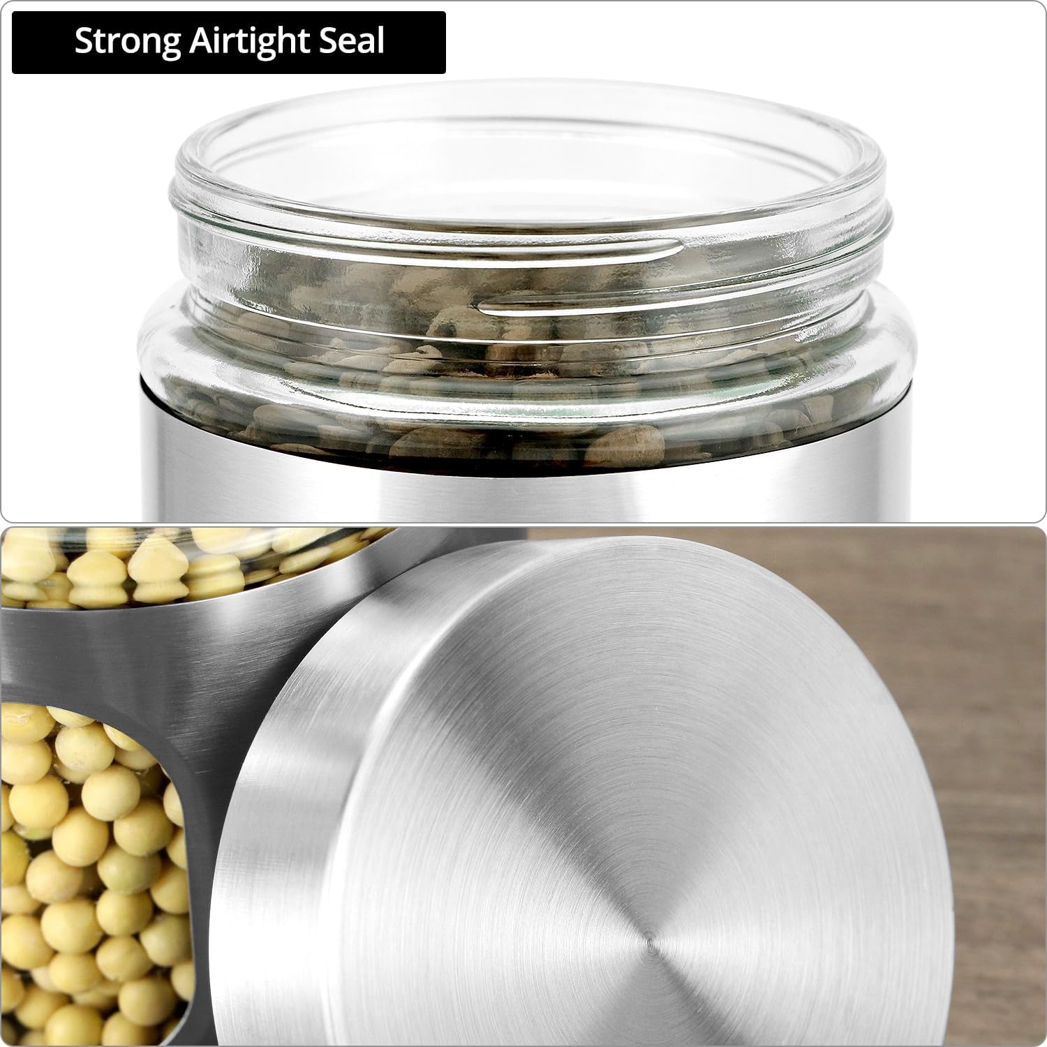 6 Pack 20 oz Stainless Steel Glass Kitchen Canisters Set, Airtight Food Storage Containers with Window, for Flour Cookies Spices Grains