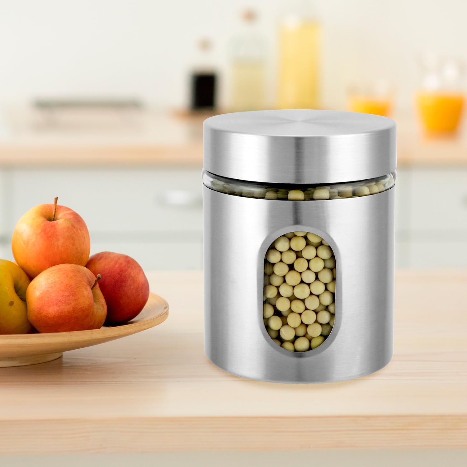 6 Pack 20 oz Stainless Steel Glass Kitchen Canisters Set, Airtight Food Storage Containers with Window, for Flour Cookies Spices Grains
