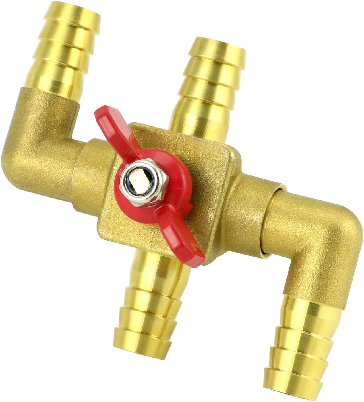 Solid Brass 5/8" 4-Way Heater Control Valve with Switch, 16mm Hose Barb Automotive Bypass