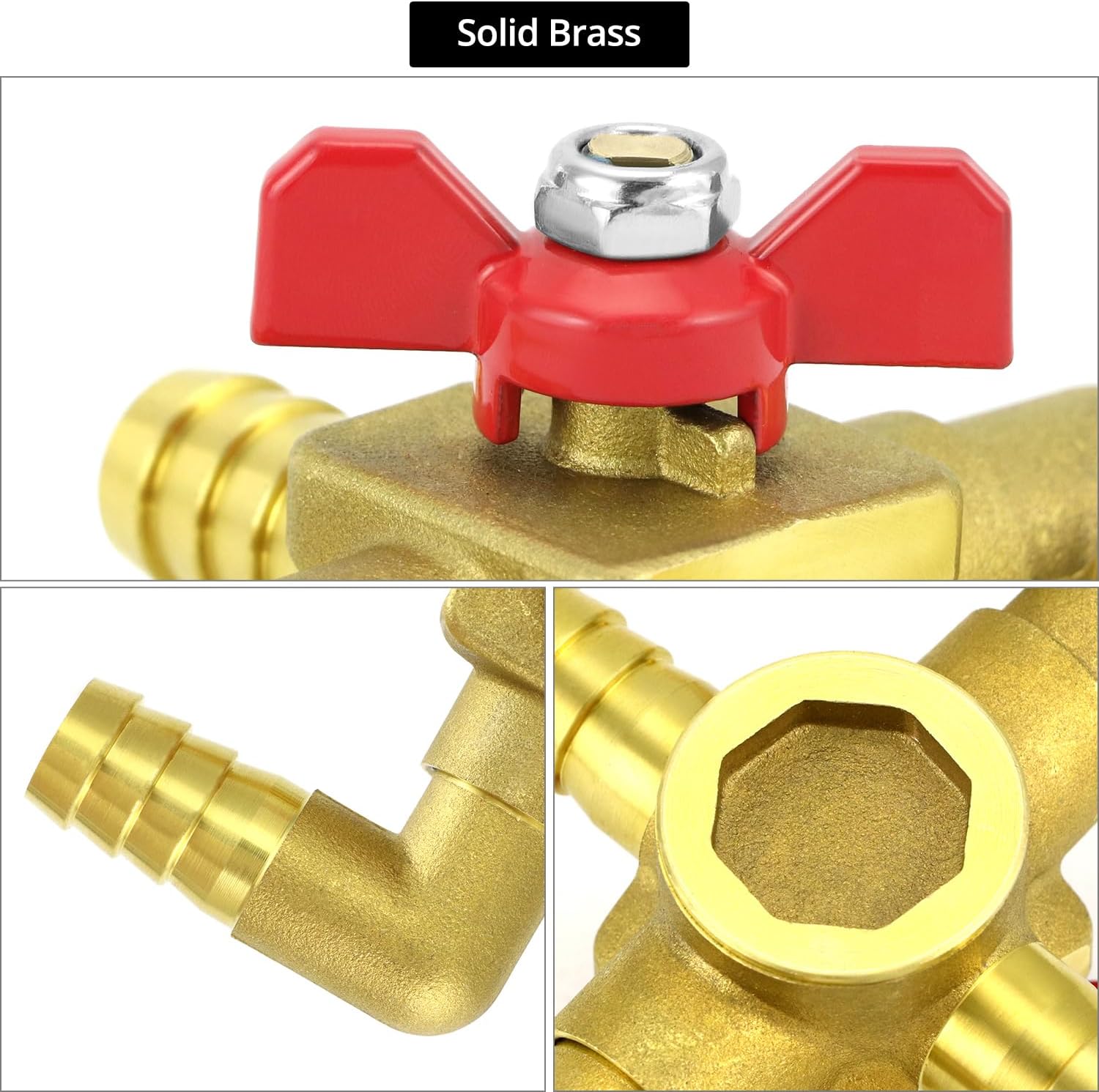 Solid Brass 5/8" 4-Way Heater Control Valve with Switch, 16mm Hose Barb Automotive Bypass