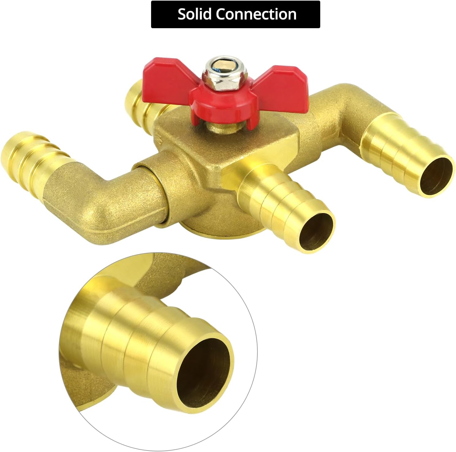 Solid Brass 5/8" 4-Way Heater Control Valve with Switch, 16mm Hose Barb Automotive Bypass