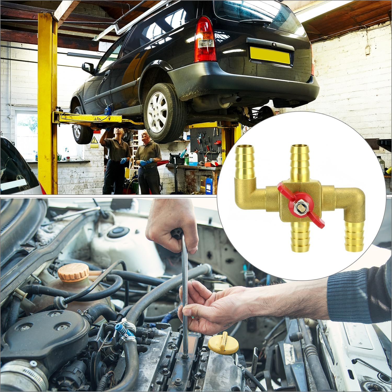 Solid Brass 5/8" 4-Way Heater Control Valve with Switch, 16mm Hose Barb Automotive Bypass