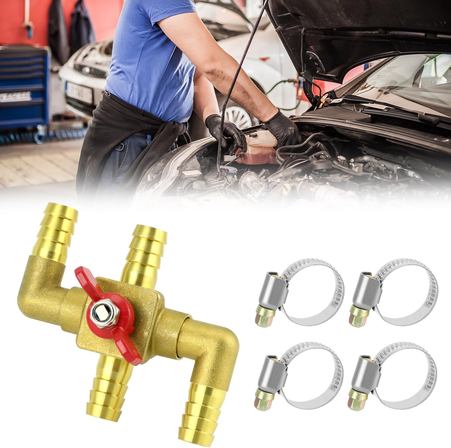 Solid Brass 5/8" 4-Way Heater Control Valve with Switch, 16mm Hose Barb Automotive Bypass
