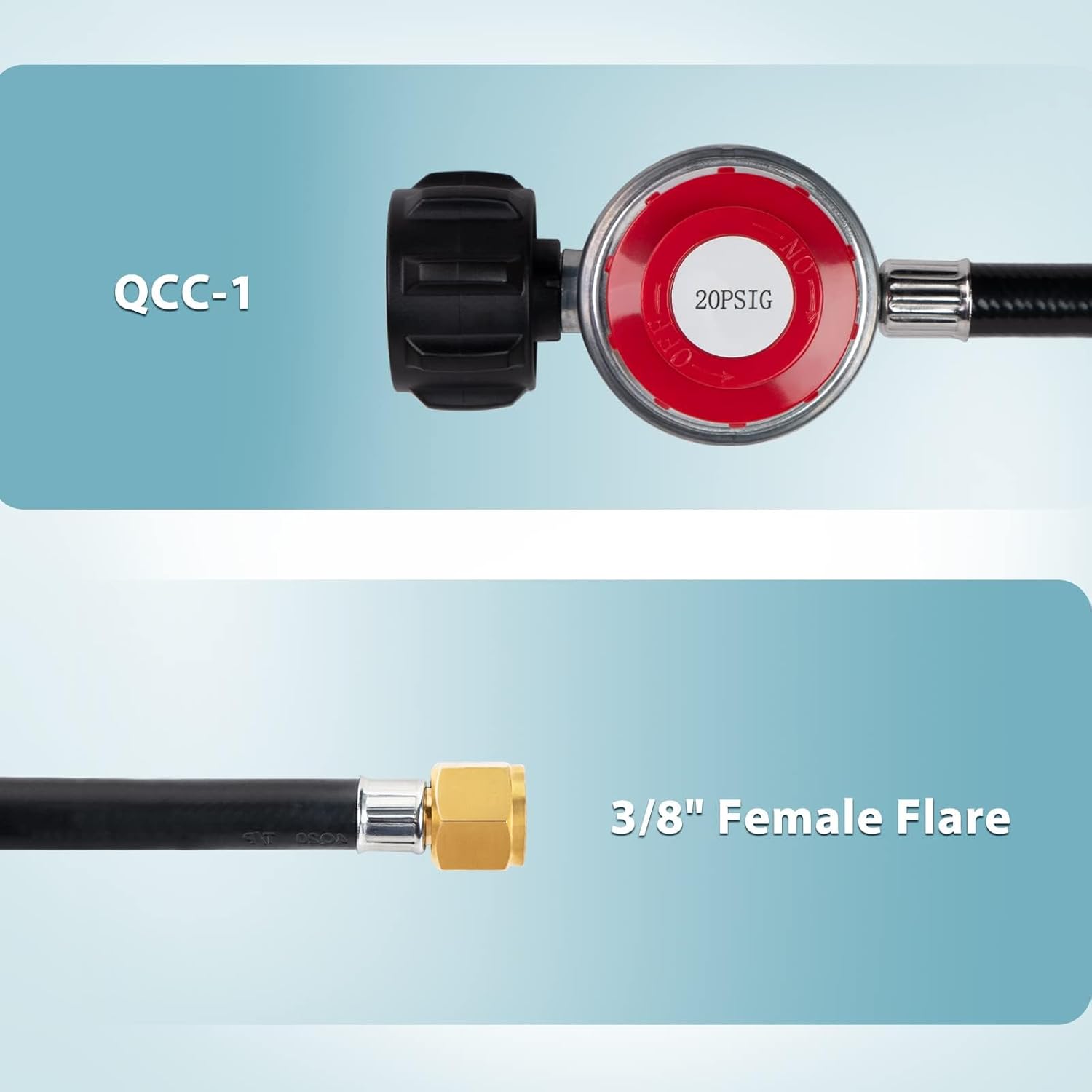 0-20 PSI Adjustable Propane Regulator and Hose with Brass Adapter, 5 Feet Gas Burner Hose Replacement for Turkey Fryer, Fish Cooker, Fire Pit, Forge and more