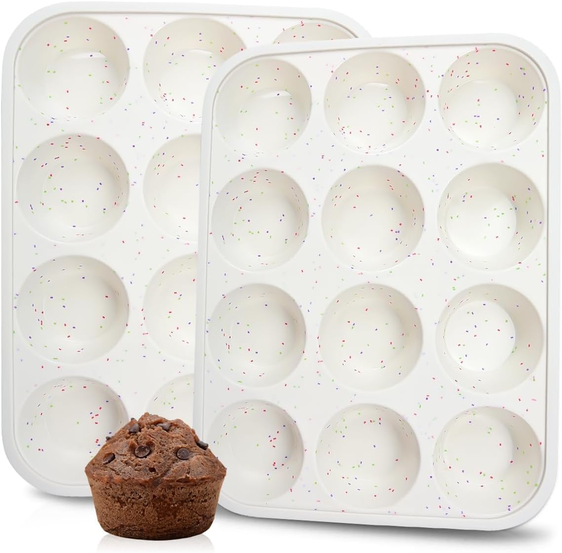 Silicone Muffin Pan, Metal Reinforced Frame Cupcake Pan 12 Cups Regular Size Easy to Move in or Out of Oven Non-Stick 2