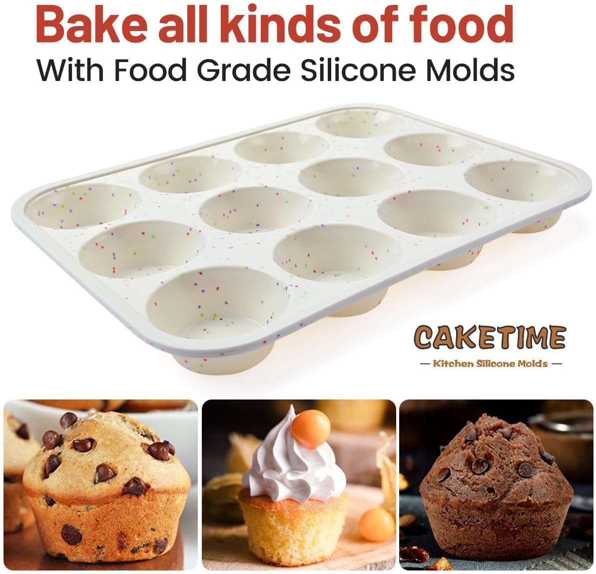 Silicone Muffin Pan, Metal Reinforced Frame Cupcake Pan 12 Cups Regular Size Easy to Move in or Out of Oven Non-Stick 2