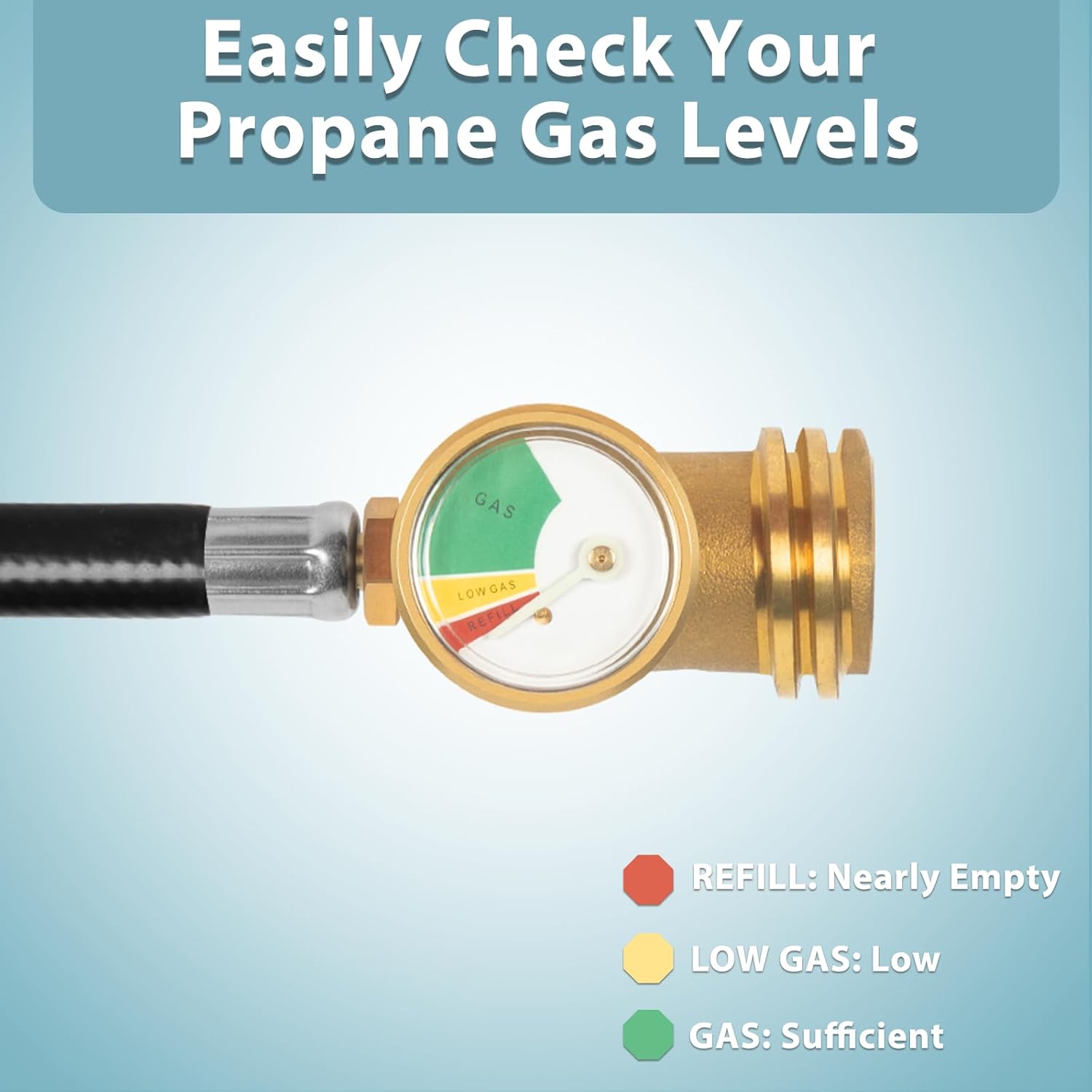 5FT Propane Extension Hose with Gauge, Propane Tank Extension Hose for RV, Gas Grill, Stove, Heater, Fire Pit and More