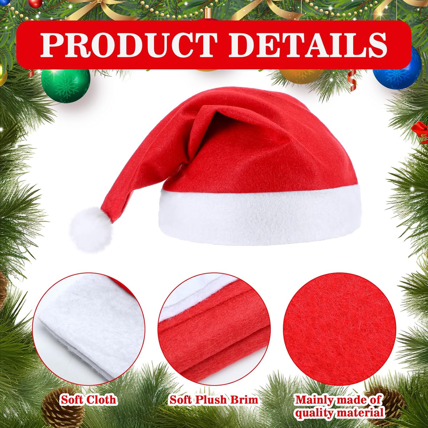 28 Pieces Christmas Red Santa Hat Xmas claus Santa plush Hat Non-woven Fabric costume hat for kids adult Christmas 12.6 x 15 Inch