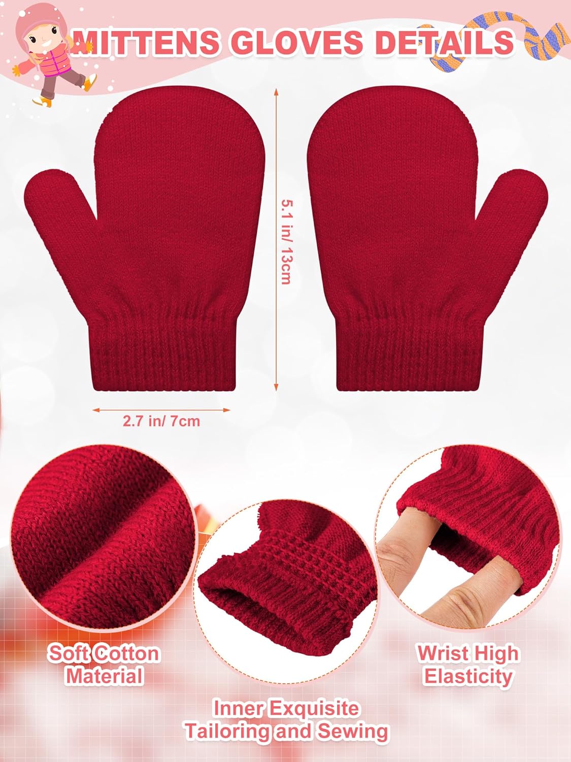 3 Set Toddler Hat Glove Set, Kids Hats Winter Warm Knitted Beanie Mittens Gloves for Baby Girls Boys 0-6Y Black, Red, Light Brown