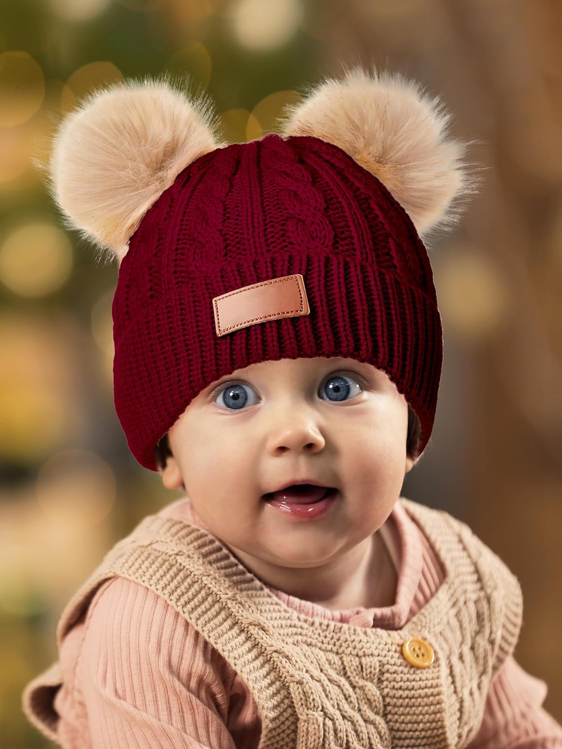 3 Set Toddler Hat Glove Set, Kids Hats Winter Warm Knitted Beanie Mittens Gloves for Baby Girls Boys 0-6Y Black, Red, Light Brown