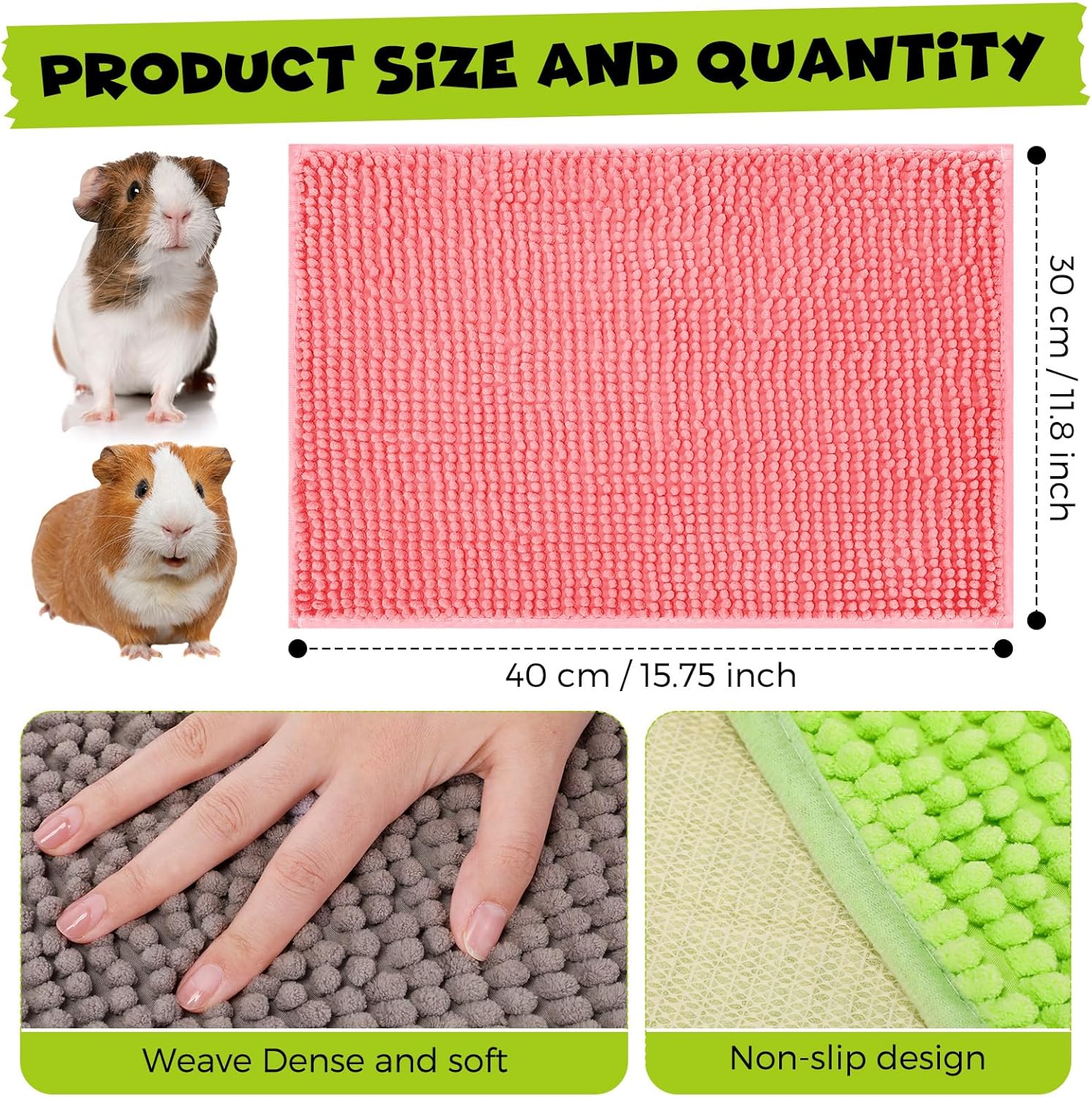8 Pcs Guinea Pig Cage Liner for Guinea Pig Cage Bedding Reusable Rabbit Mat Pad Washable Training Pad Animal Sleeping Bedding Mat 16x12'',Gray, Green, Pink, Blue