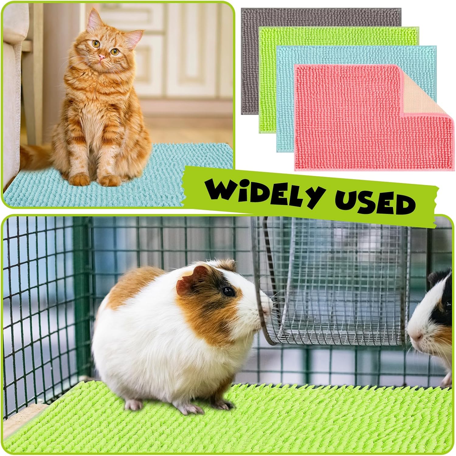 8 Pcs Guinea Pig Cage Liner for Guinea Pig Cage Bedding Reusable Rabbit Mat Pad Washable Training Pad Animal Sleeping Bedding Mat 16x12'',Gray, Green, Pink, Blue
