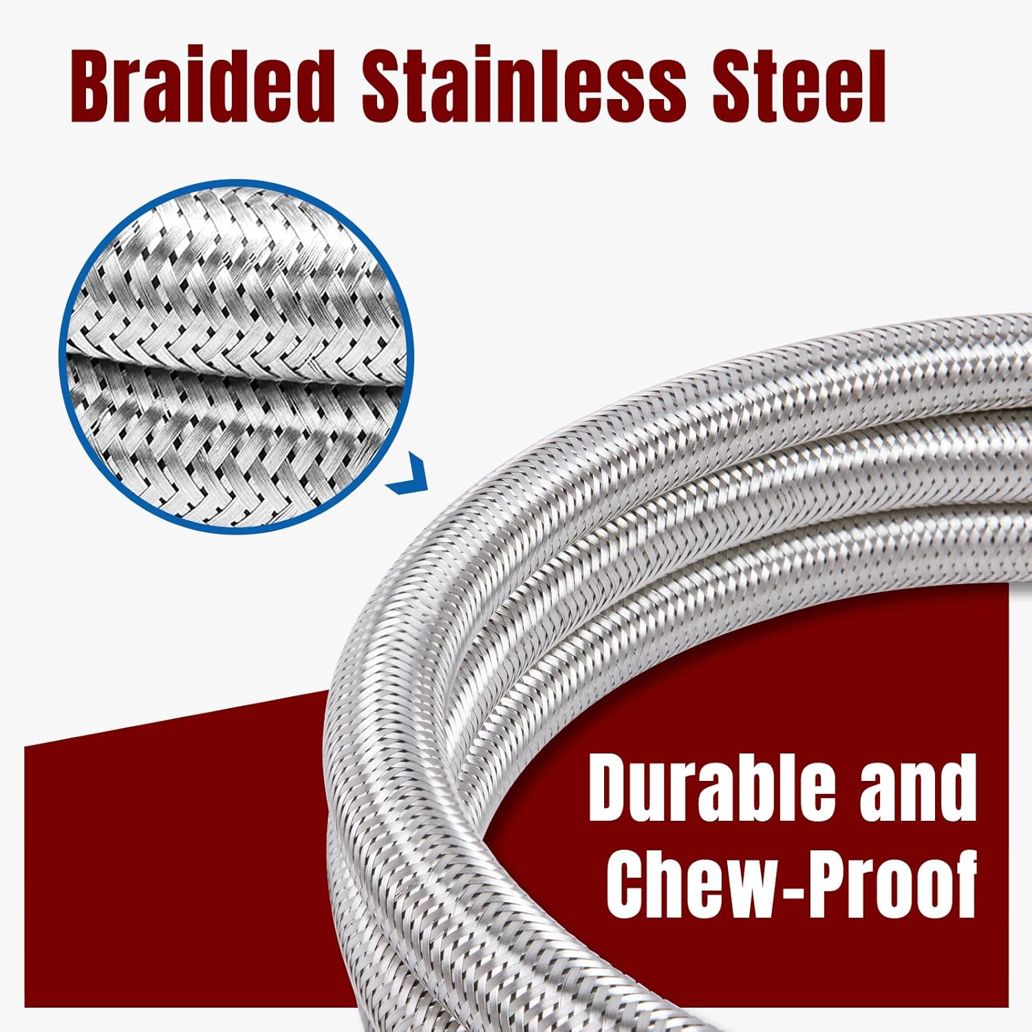 15 Inch RV Propane Hose with Gauge, Stainless Steel Braided Camper Tank Hose for Dual Stage Regulator, 1/4 Inch Male NPT x QCC1, 2 Pack