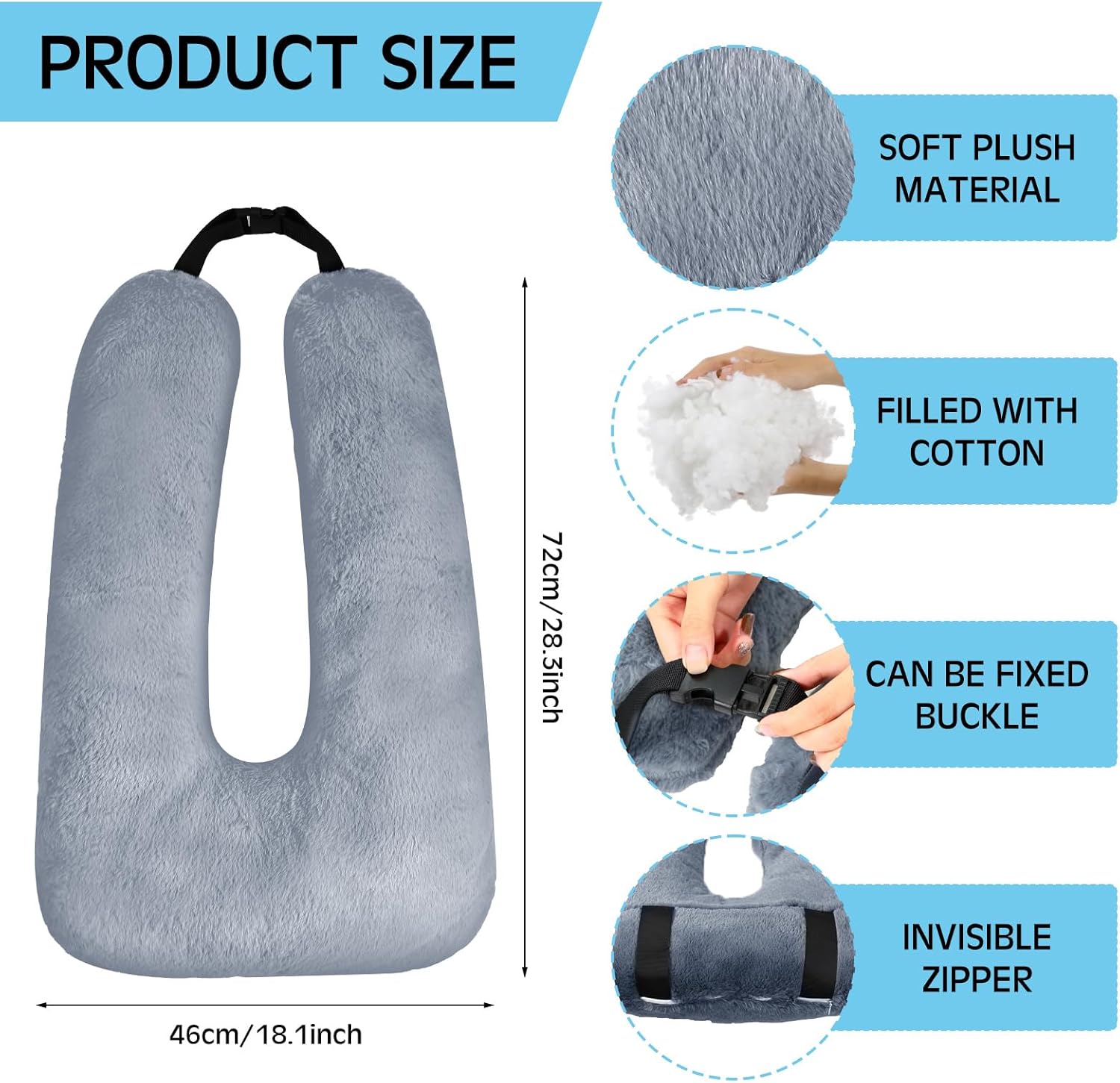 2 Pcs Car Travel Pillow for the Back Seat 28 x 18 in Sleeping Reading Pillows for Long Distance Travel Car Cushion for Kids Adults Head and Body Support U Shaped Pad for Travel Gray, Blue