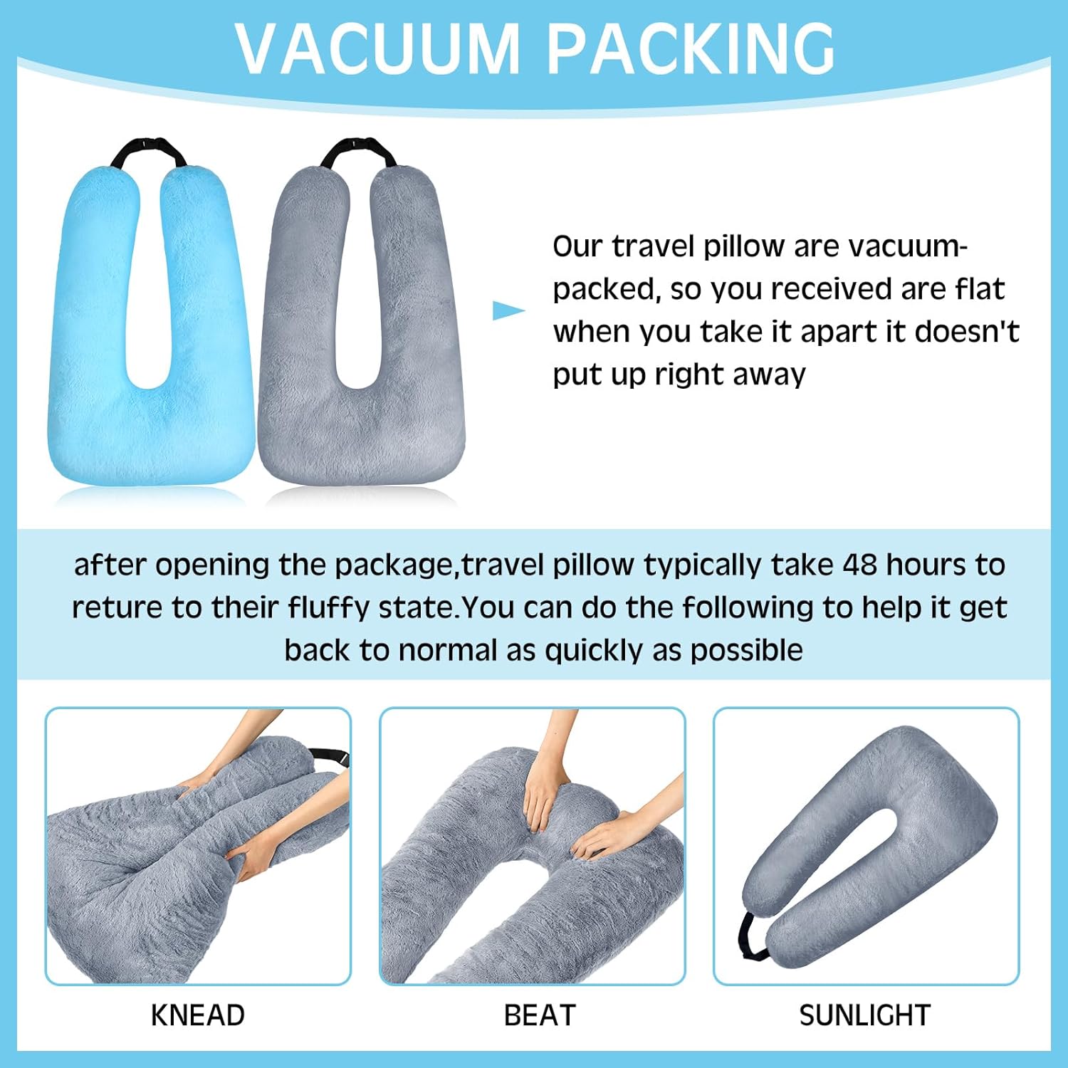 2 Pcs Car Travel Pillow for the Back Seat 28 x 18 in Sleeping Reading Pillows for Long Distance Travel Car Cushion for Kids Adults Head and Body Support U Shaped Pad for Travel Gray, Blue
