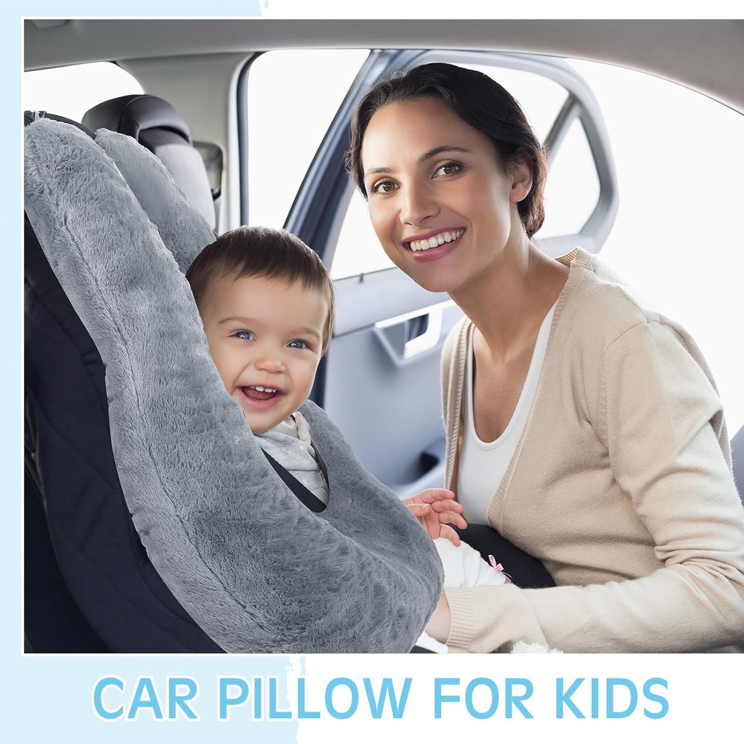 2 Pcs Car Travel Pillow for the Back Seat 28 x 18 in Sleeping Reading Pillows for Long Distance Travel Car Cushion for Kids Adults Head and Body Support U Shaped Pad for Travel Gray, Blue