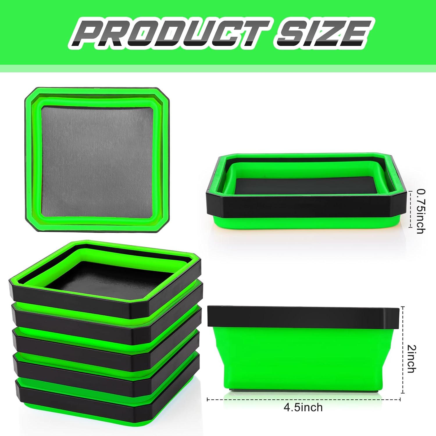 10 Pcs Magnetic Tool Tray Collapsible Foldable Parts Trays Set Magnetic Screw Tray Magnetic Parts Bowl Square Silicone Magnetic Tool for Bolts Nuts Washers Pins Screw Parts Green