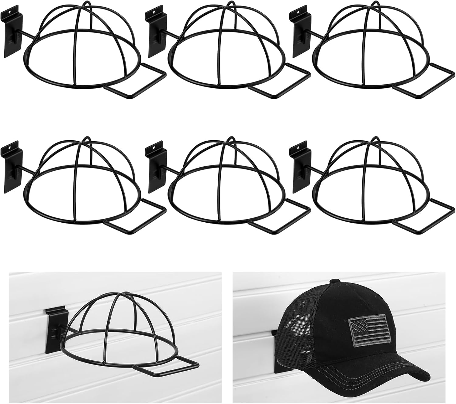 6 Pcs Slat Wall Hat Display Wire Headwear Rack Slatwall Accessories Metal Retail Display Racks for Baseball Hats Beanies Wigs Organization, Home, Retail Store, Warehouse Black