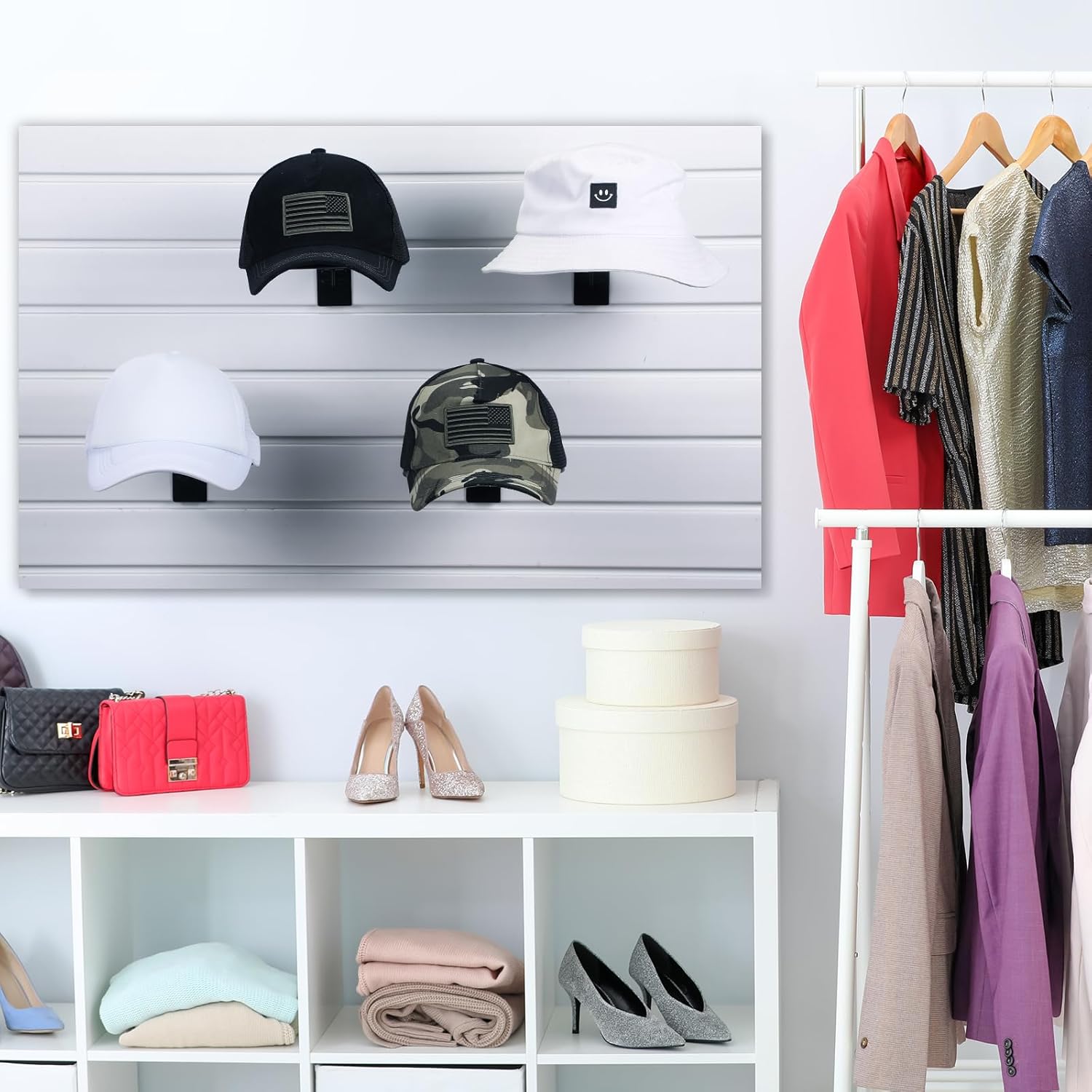 6 Pcs Slat Wall Hat Display Wire Headwear Rack Slatwall Accessories Metal Retail Display Racks for Baseball Hats Beanies Wigs Organization, Home, Retail Store, Warehouse Black