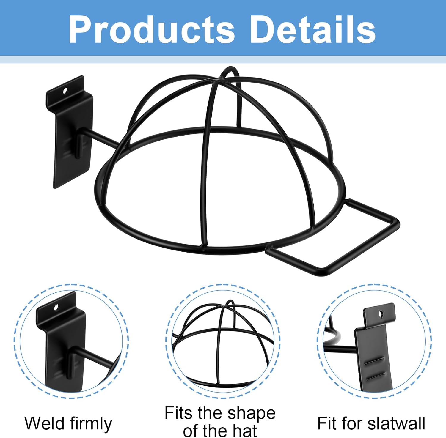 6 Pcs Slat Wall Hat Display Wire Headwear Rack Slatwall Accessories Metal Retail Display Racks for Baseball Hats Beanies Wigs Organization, Home, Retail Store, Warehouse Black