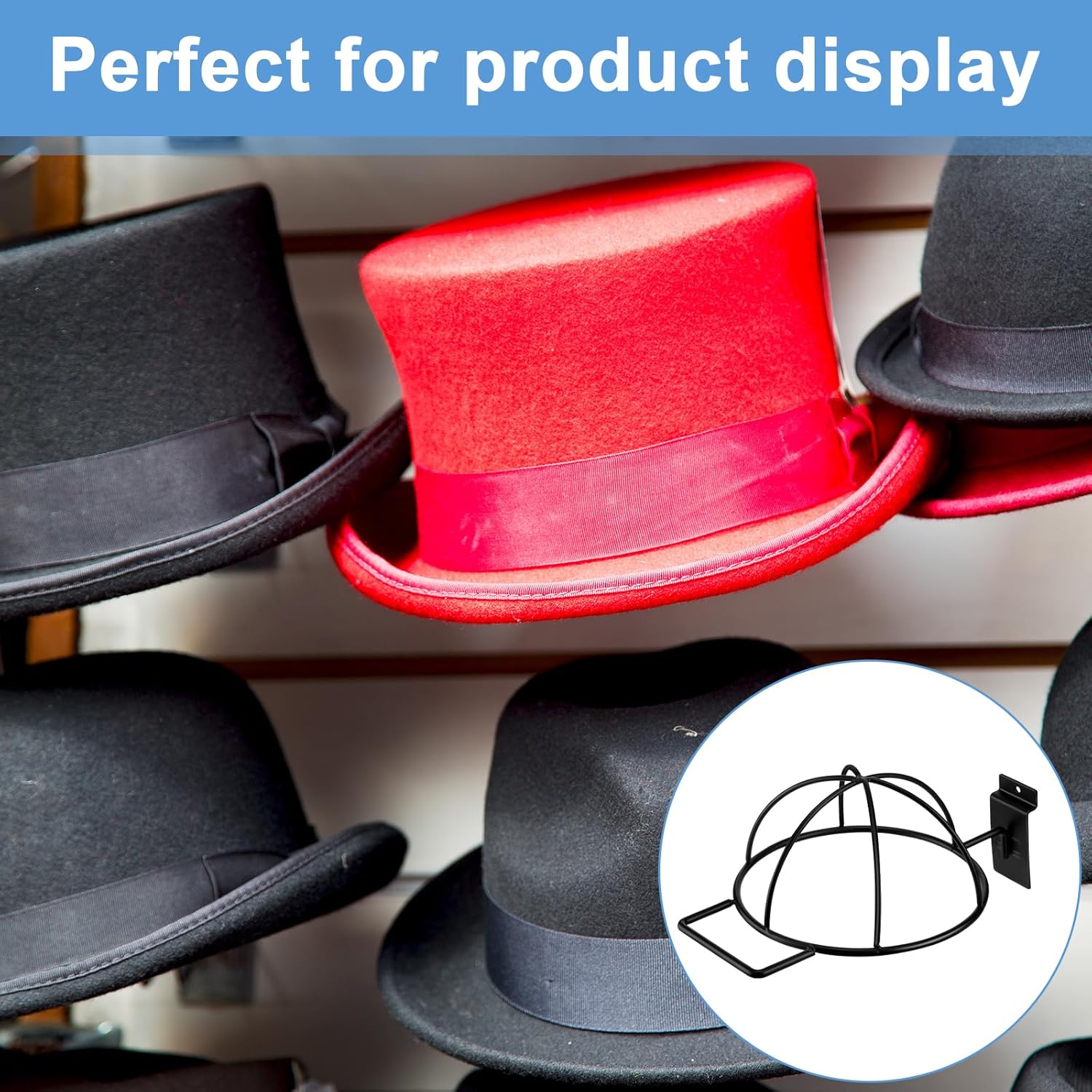 6 Pcs Slat Wall Hat Display Wire Headwear Rack Slatwall Accessories Metal Retail Display Racks for Baseball Hats Beanies Wigs Organization, Home, Retail Store, Warehouse Black
