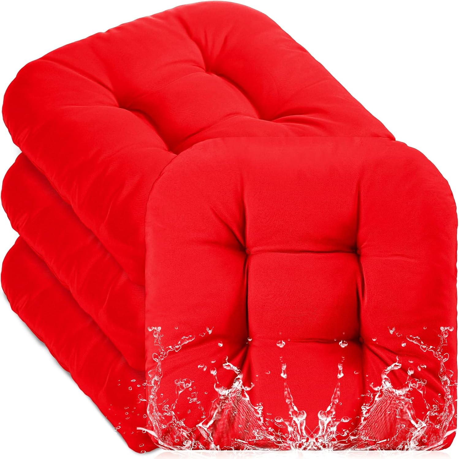 4 Pcs Outdoor Chair Cushions 18.9 x 18.9 Inch Waterproof Sun Protection Patio Furniture Overstuffed Seat Cushion Chair Pad with Round Corner for Indoor Red
