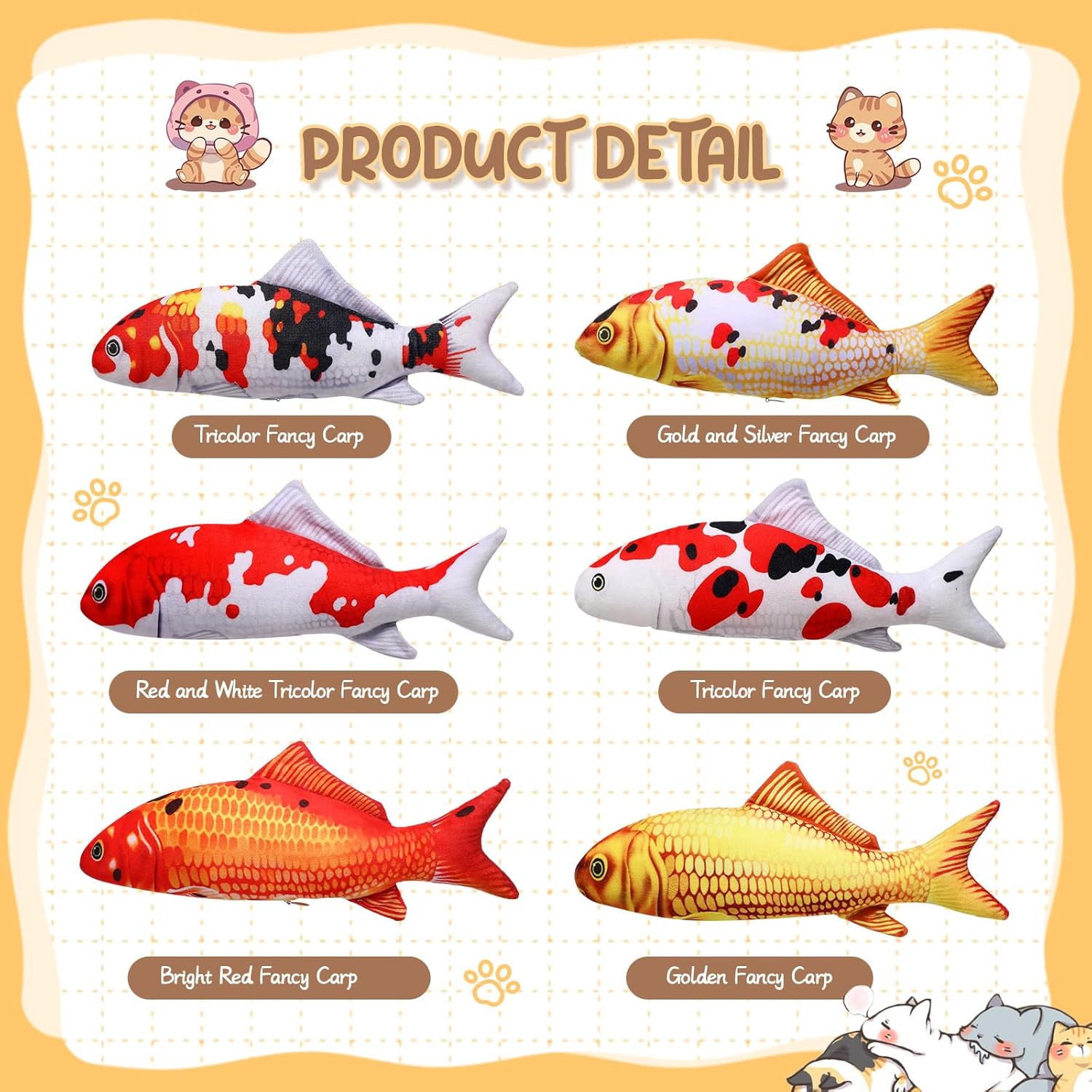 6 Pcs 12 Inch Fish-Shaped Soft Cat Cushions Pillow Realistic Pet Carp Play Pillow for Cats Birthday Gift Classic Style