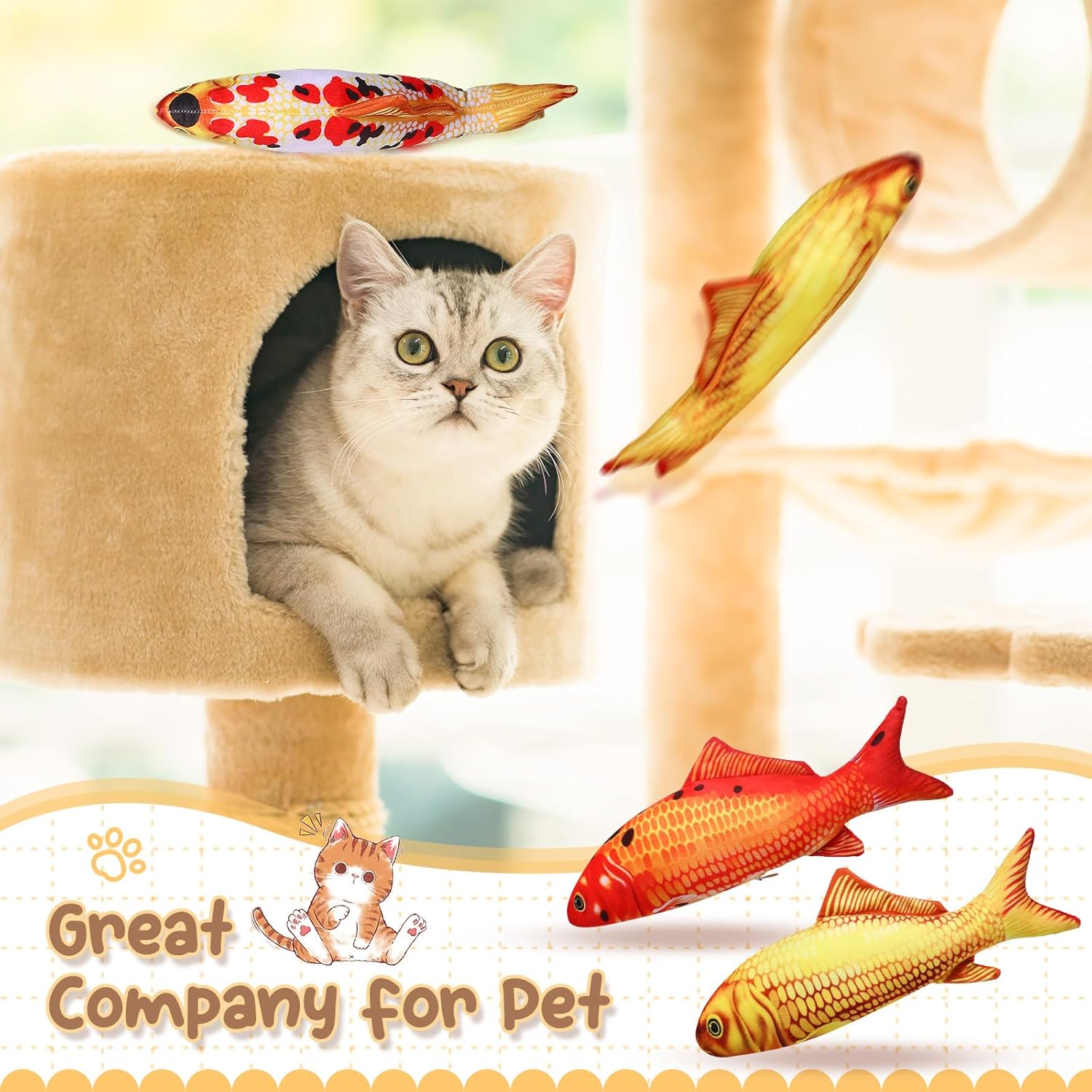 6 Pcs 12 Inch Fish-Shaped Soft Cat Cushions Pillow Realistic Pet Carp Play Pillow for Cats Birthday Gift Classic Style
