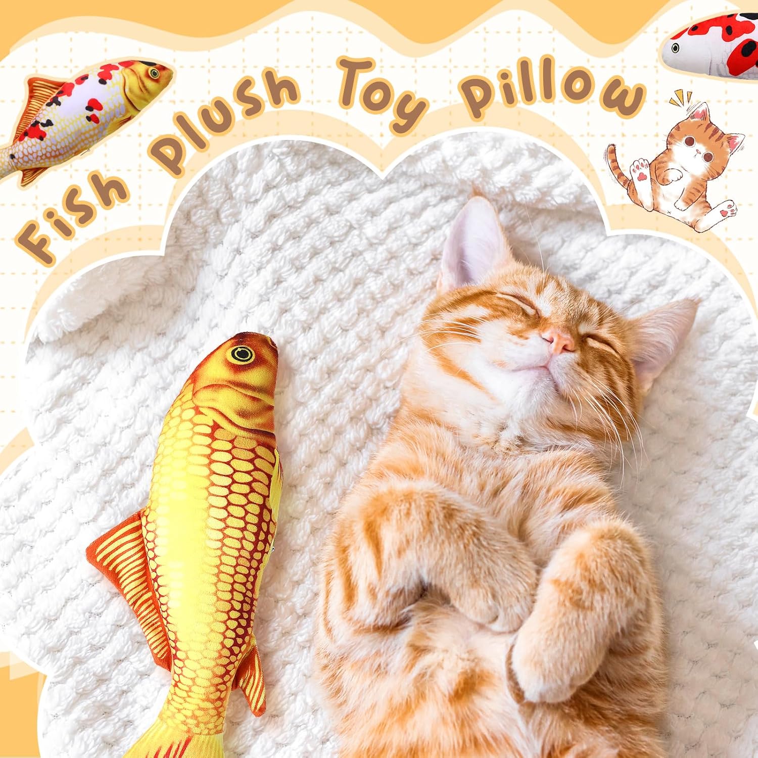 6 Pcs 12 Inch Fish-Shaped Soft Cat Cushions Pillow Realistic Pet Carp Play Pillow for Cats Birthday Gift Classic Style