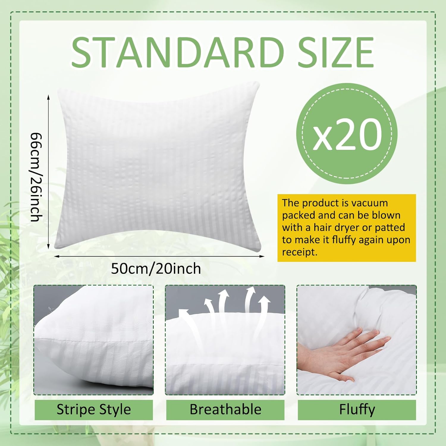 20 Pcs Standard Bed Pillows for Sleeping Soft Down Alternative Hotel Bedding Pillows Inserts for Stomach Side and Back Sleepers 20 x 26 Inch