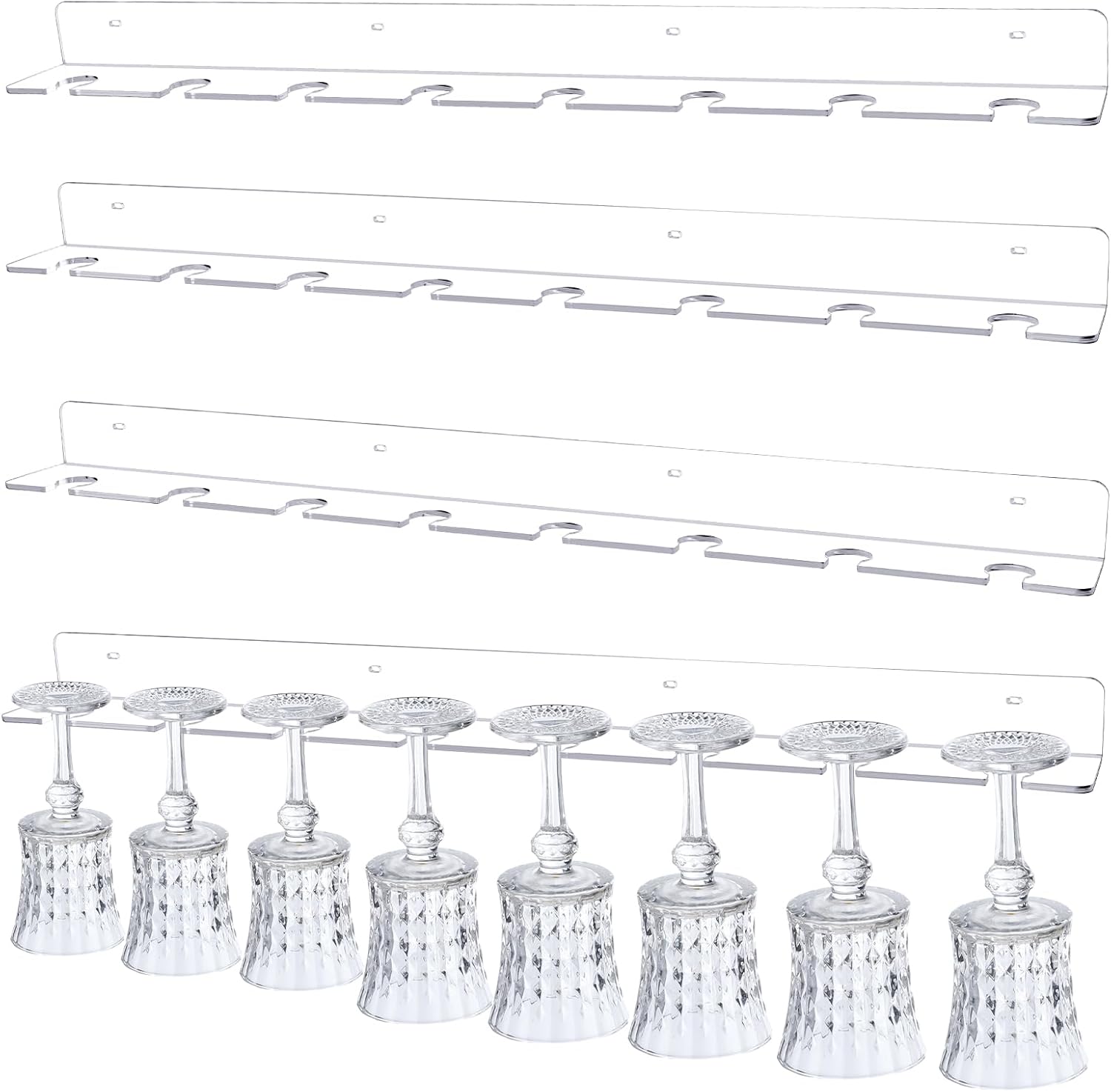 4 Pcs Acrylic Champagne Wall Holder Clear Wine Glass Rack Wall Mounted Hanging Champagne Flute Display Stand for Home Bar Party Supplies 32"