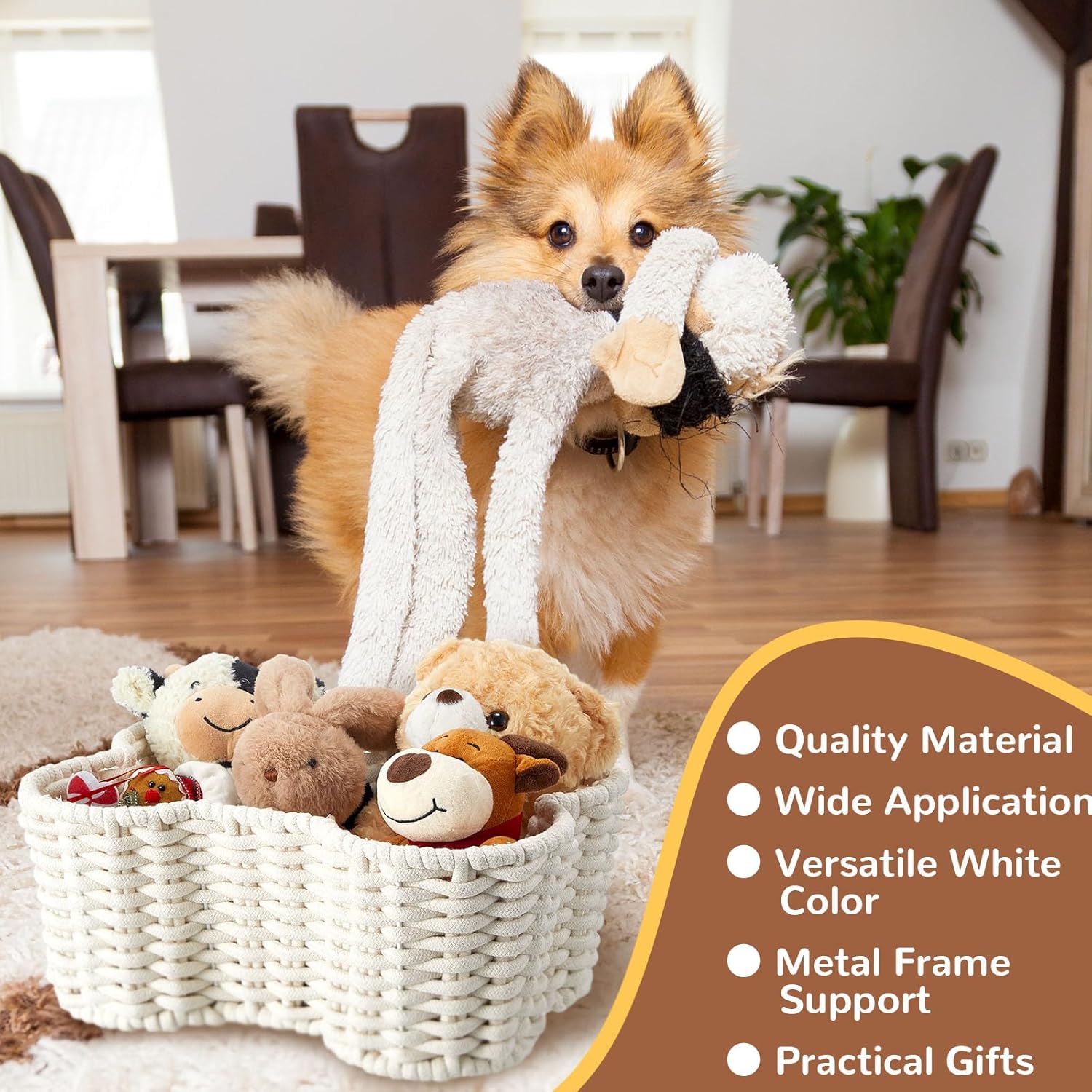 2 Pcs Dog Toy Basket Dog Toy Bin Bone Shaped Handmade Pet Organizer for Pet White Cotton Rope Basket 16.5 x 12.4 x 6.89 and 13.39 x 9.25 x 5.4