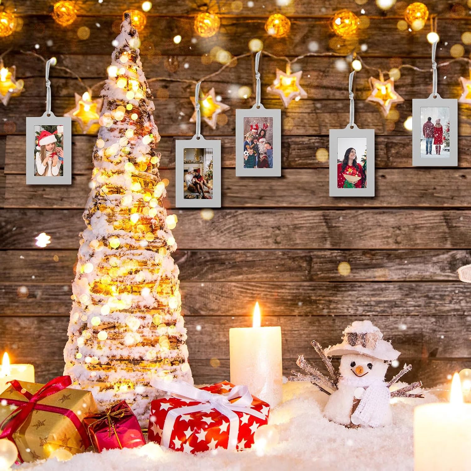 50 Pcs Metal Christmas Photo Frame Ornaments Bulk 2 x 3 Inch Heavy Duty Reusable Small Frame Decorations for Xmas Tree Home Indoor Outdoor Decor Gifts Vertical,Silver