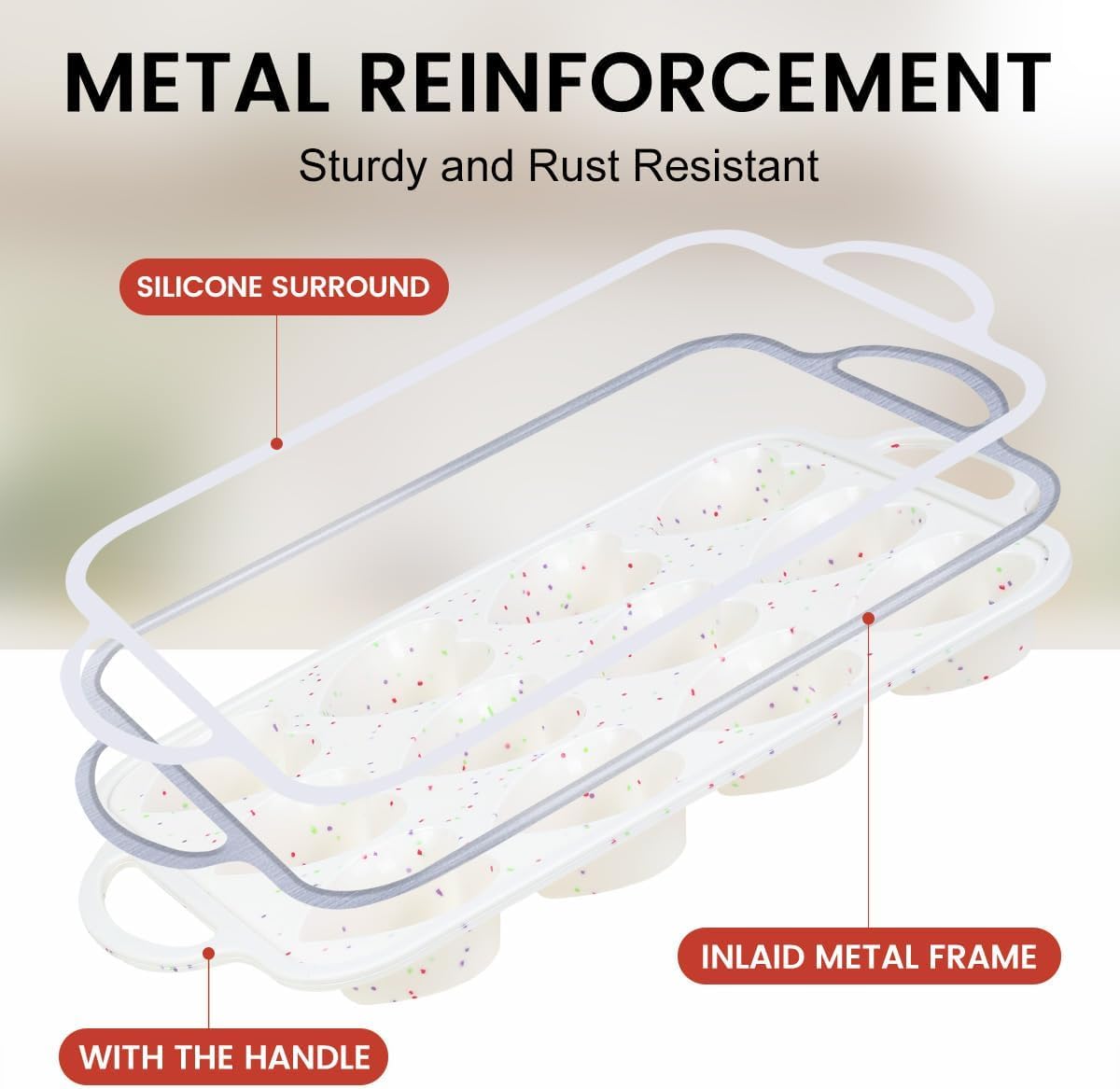 Heart Shaped Silicone Muffin Pan, Metal Reinforced Frame 12 Cups Silicone Molds for Valentine's Day Baking Muffins, Cupcakes, Tartlets, Egg Bites, Chocolate Muffin, Soaps 2 Pack
