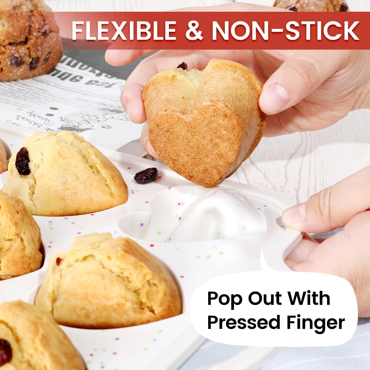 Heart Shaped Silicone Muffin Pan, Metal Reinforced Frame 12 Cups Silicone Molds for Valentine's Day Baking Muffins, Cupcakes, Tartlets, Egg Bites, Chocolate Muffin, Soaps 2 Pack