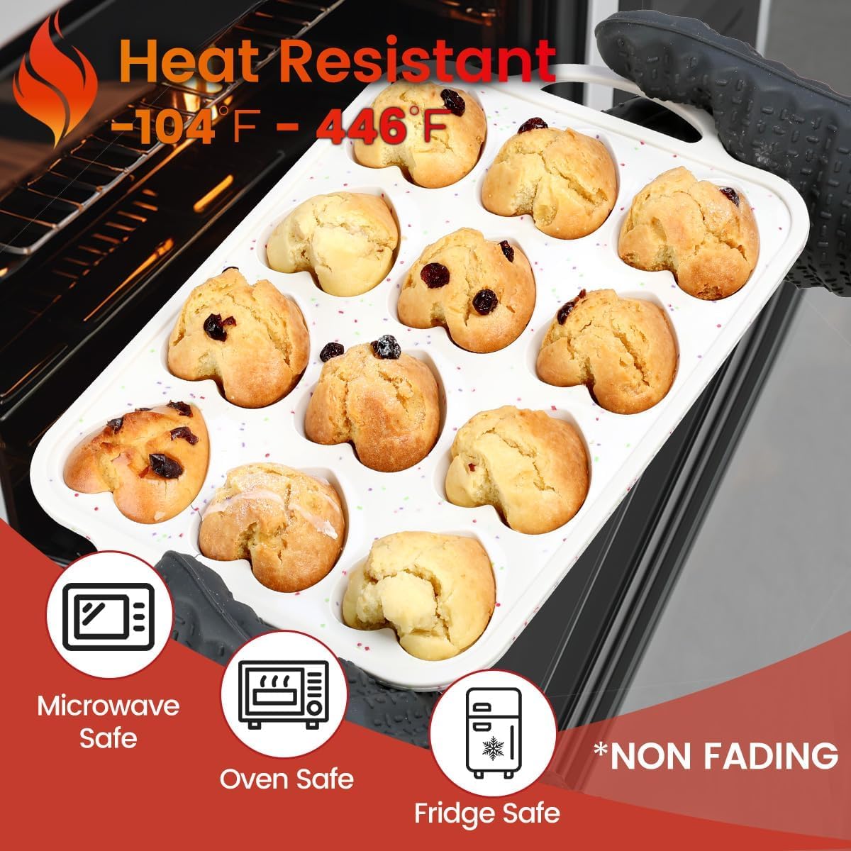 Heart Shaped Silicone Muffin Pan, Metal Reinforced Frame 12 Cups Silicone Molds for Valentine's Day Baking Muffins, Cupcakes, Tartlets, Egg Bites, Chocolate Muffin, Soaps 2 Pack