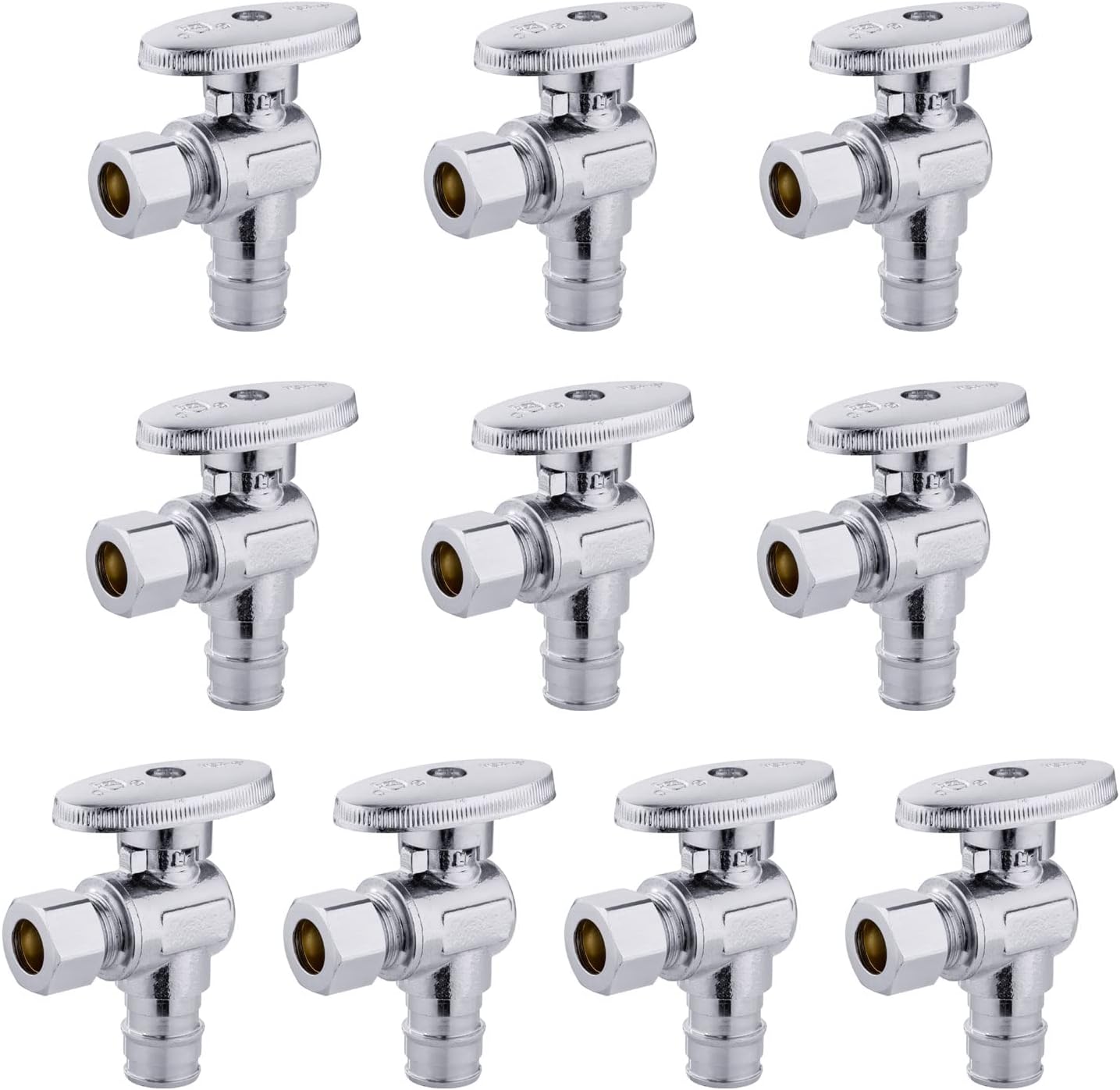 10 PCS Stop Angle Valve Pex-A Inlet, 1/4 Turn,3/8" OD Compression X 1/2" Pex-A Expansion, Chrome Plated Brass, VALVE094-10PCS