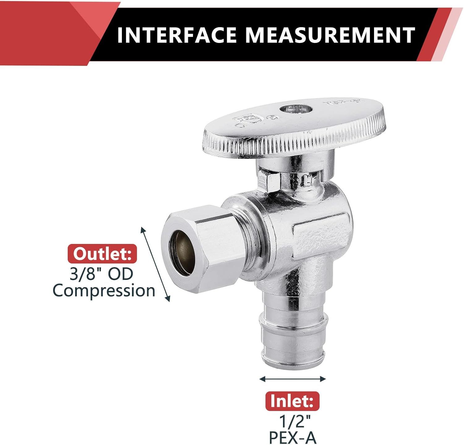 10 PCS Stop Angle Valve Pex-A Inlet, 1/4 Turn,3/8" OD Compression X 1/2" Pex-A Expansion, Chrome Plated Brass, VALVE094-10PCS