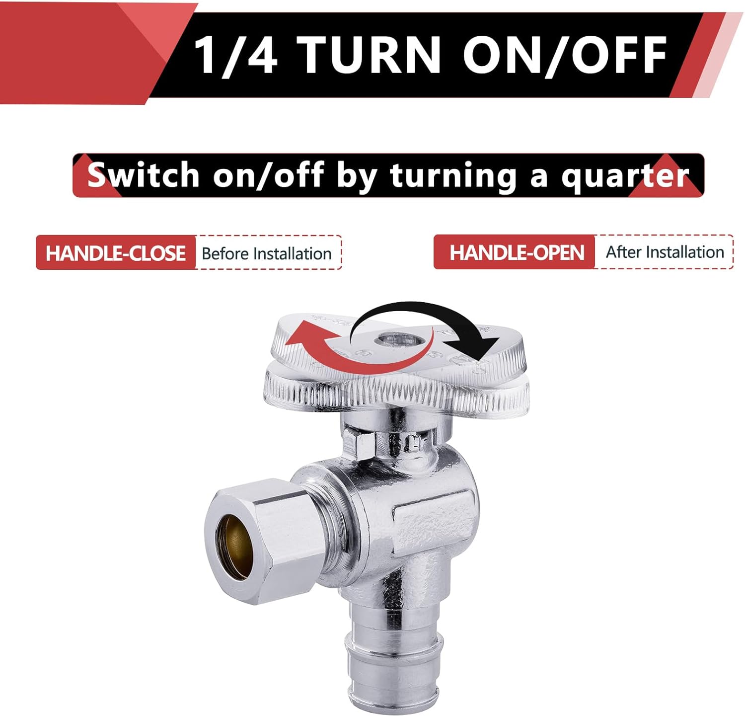 10 PCS Stop Angle Valve Pex-A Inlet, 1/4 Turn,3/8" OD Compression X 1/2" Pex-A Expansion, Chrome Plated Brass, VALVE094-10PCS