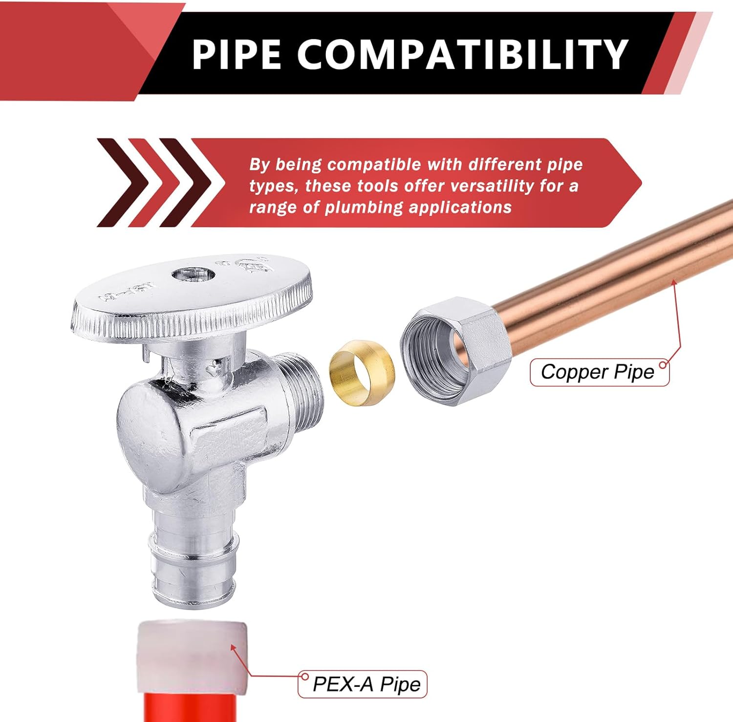 10 PCS Stop Angle Valve Pex-A Inlet, 1/4 Turn,3/8" OD Compression X 1/2" Pex-A Expansion, Chrome Plated Brass, VALVE094-10PCS