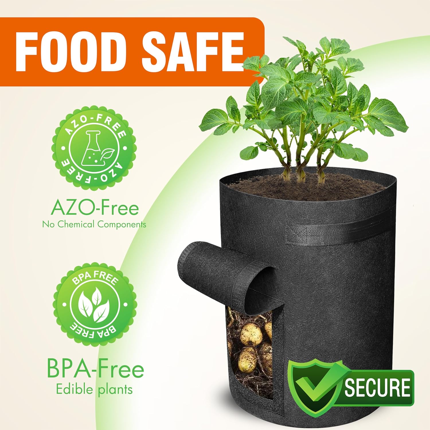 6 Pack BPA-Free 10 Gallon Vegetable Grow Bags with Access Flap and Handles, Suitable for Planting Potato, Taro, Beets, Carrots, Onions, Peanut
