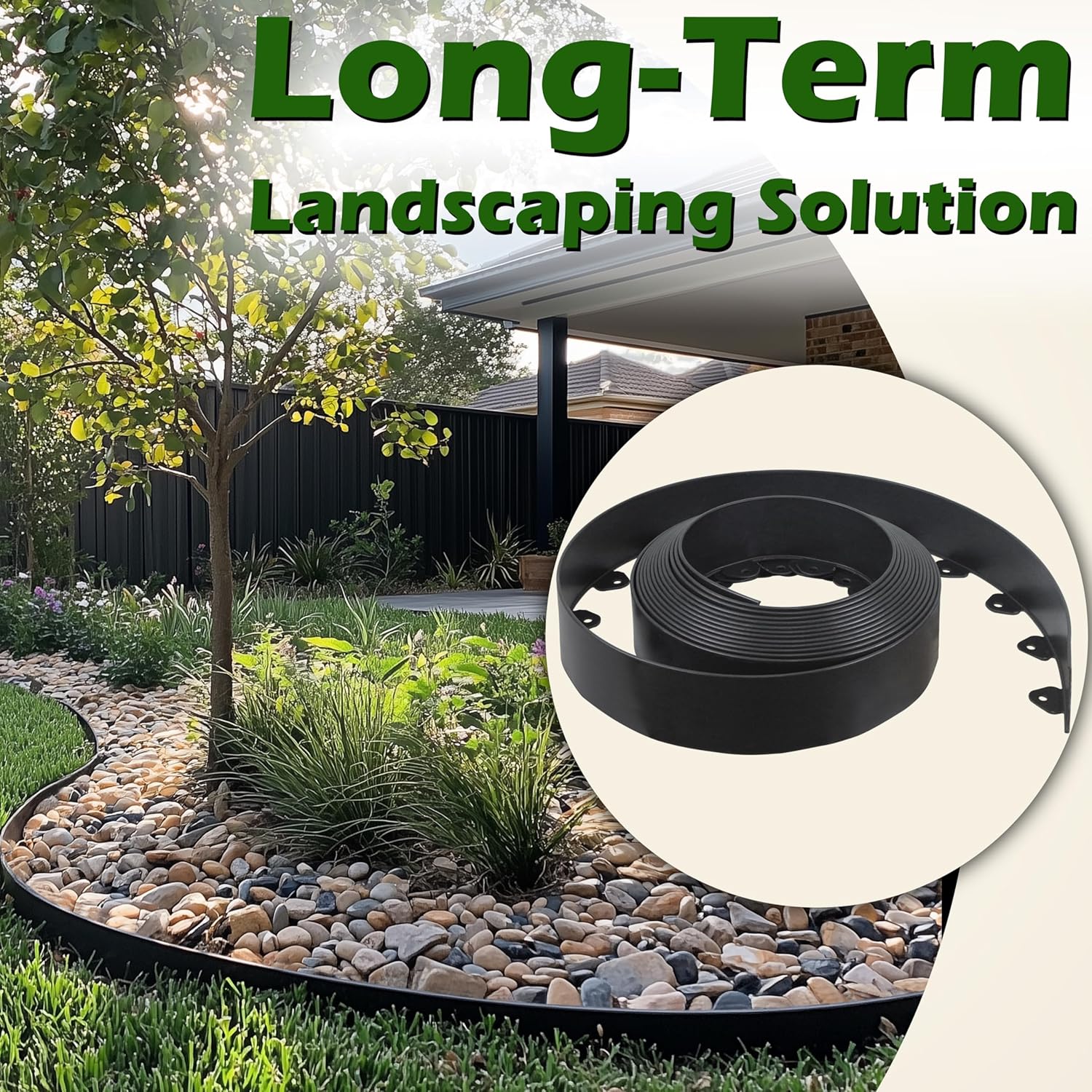 Landscape Edging Kit, 40-Foot Long, 3-Inch Tall, No Dig Garden Edging Border for Flower Beds, Tree Rings, Pathways, Includes 40 Spikes