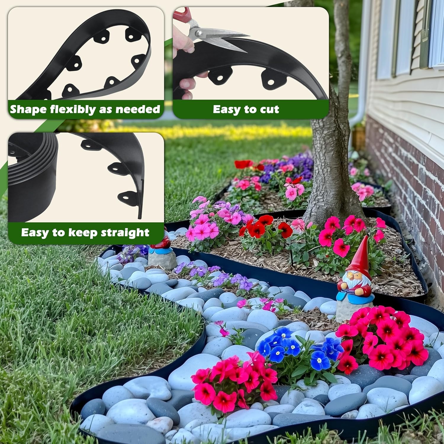 Landscape Edging Kit, 40-Foot Long, 3-Inch Tall, No Dig Garden Edging Border for Flower Beds, Tree Rings, Pathways, Includes 40 Spikes