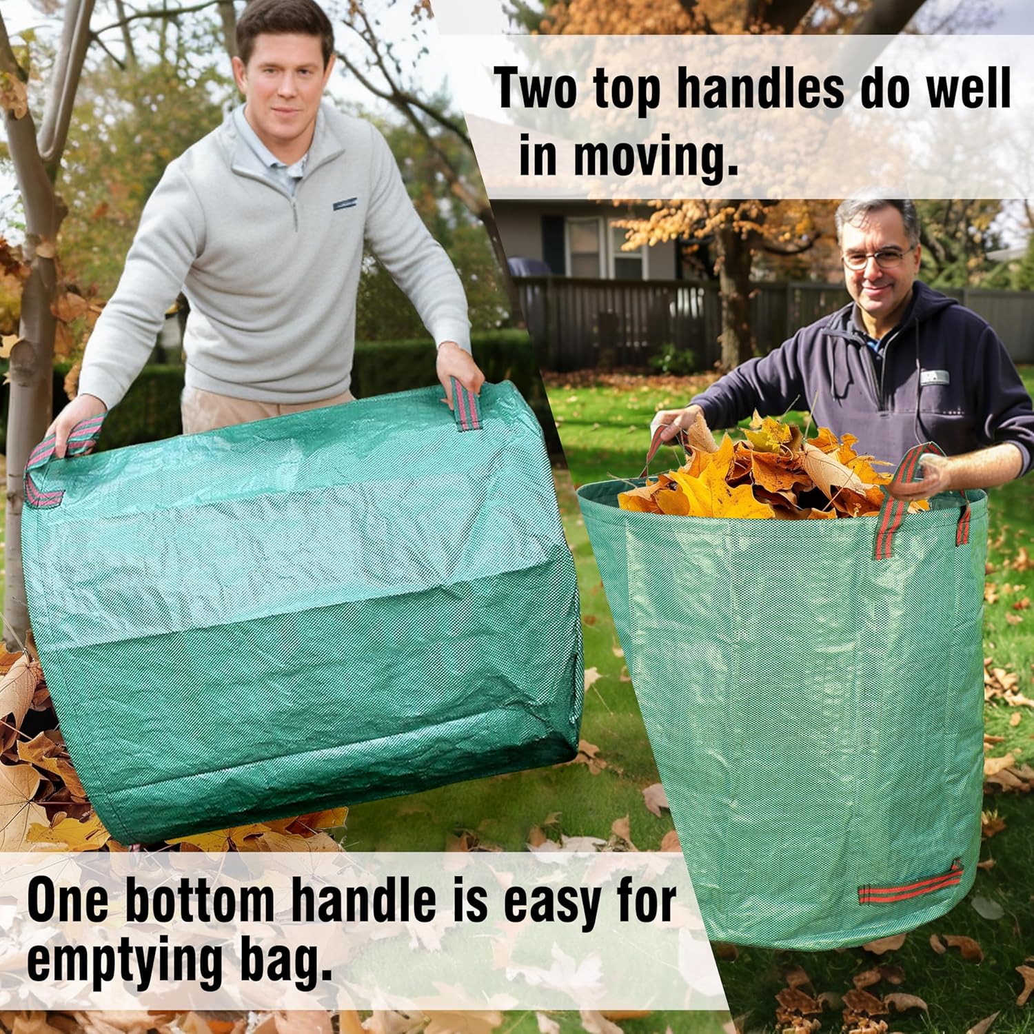 2-Pack 132 Gallon Yard Waste Bags, Reusable Heavy Duty Collapsible Garden Leaf Bags with Plastic Ring, Stand-Up Yard Waste Bin for Leaves, Lawn Debris & Grass Clippings