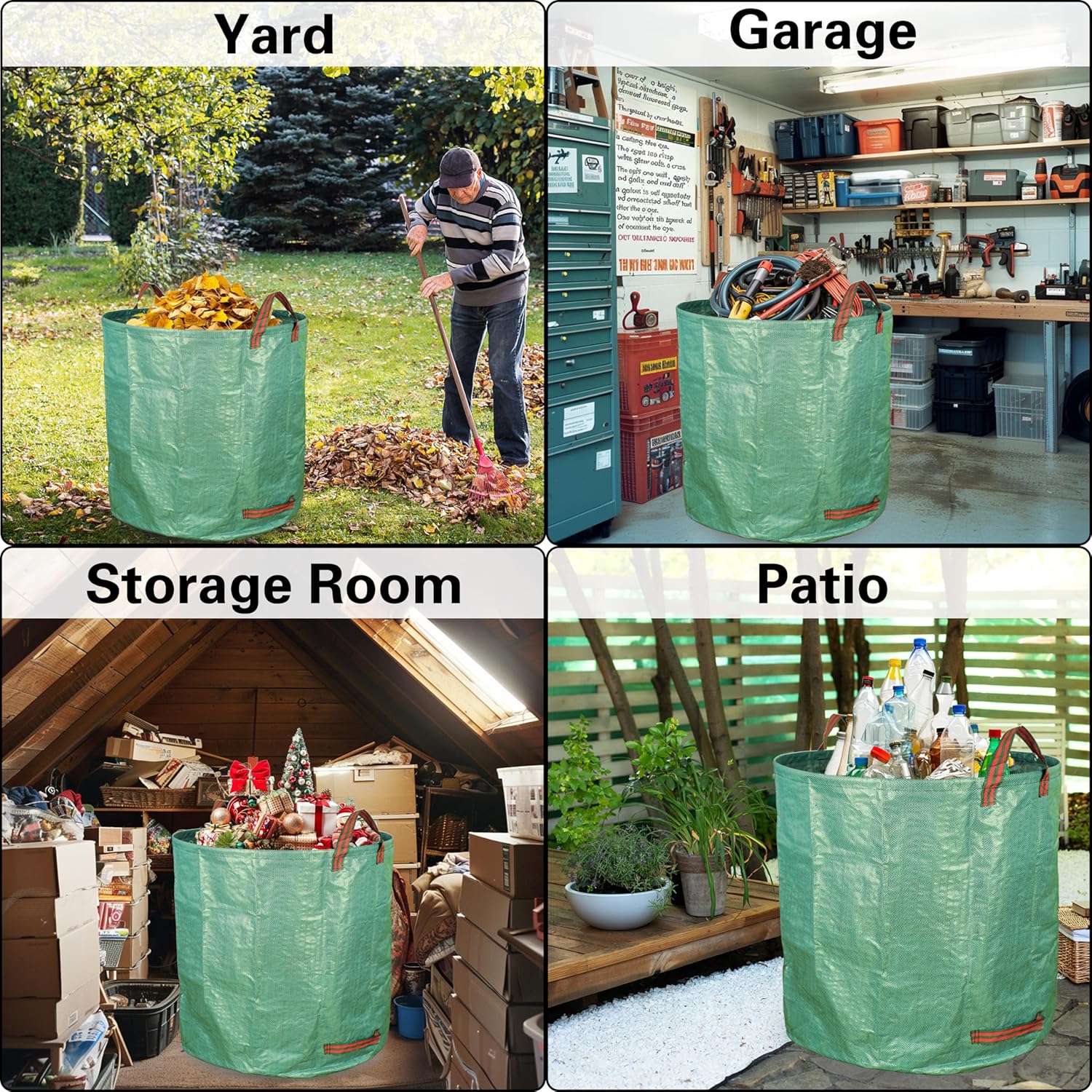 2-Pack 132 Gallon Yard Waste Bags, Reusable Heavy Duty Collapsible Garden Leaf Bags with Plastic Ring, Stand-Up Yard Waste Bin for Leaves, Lawn Debris & Grass Clippings