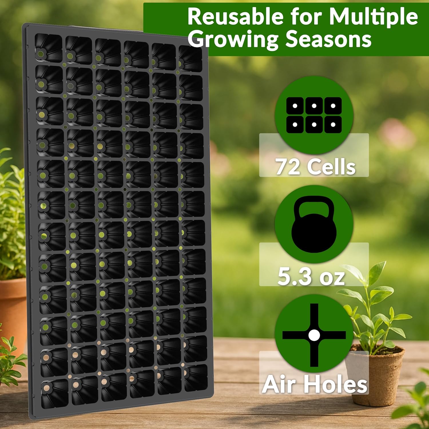 10 Pack 72 Cell Seed Starter Trays, 1.75" Deep Plug Tray for Seedlings, Thick Seedling Trays with Drainage Holes, Fit Standard 1020 Drip Tray